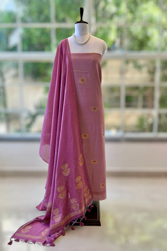 Purple pure soft chanderi cotton suit set