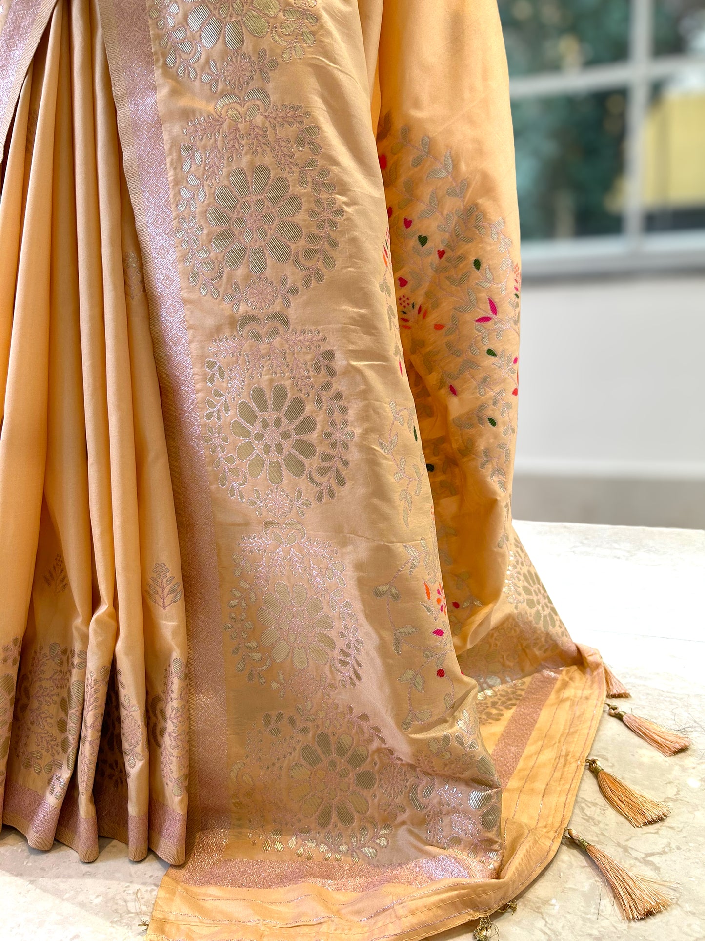 Baby pink silk saree