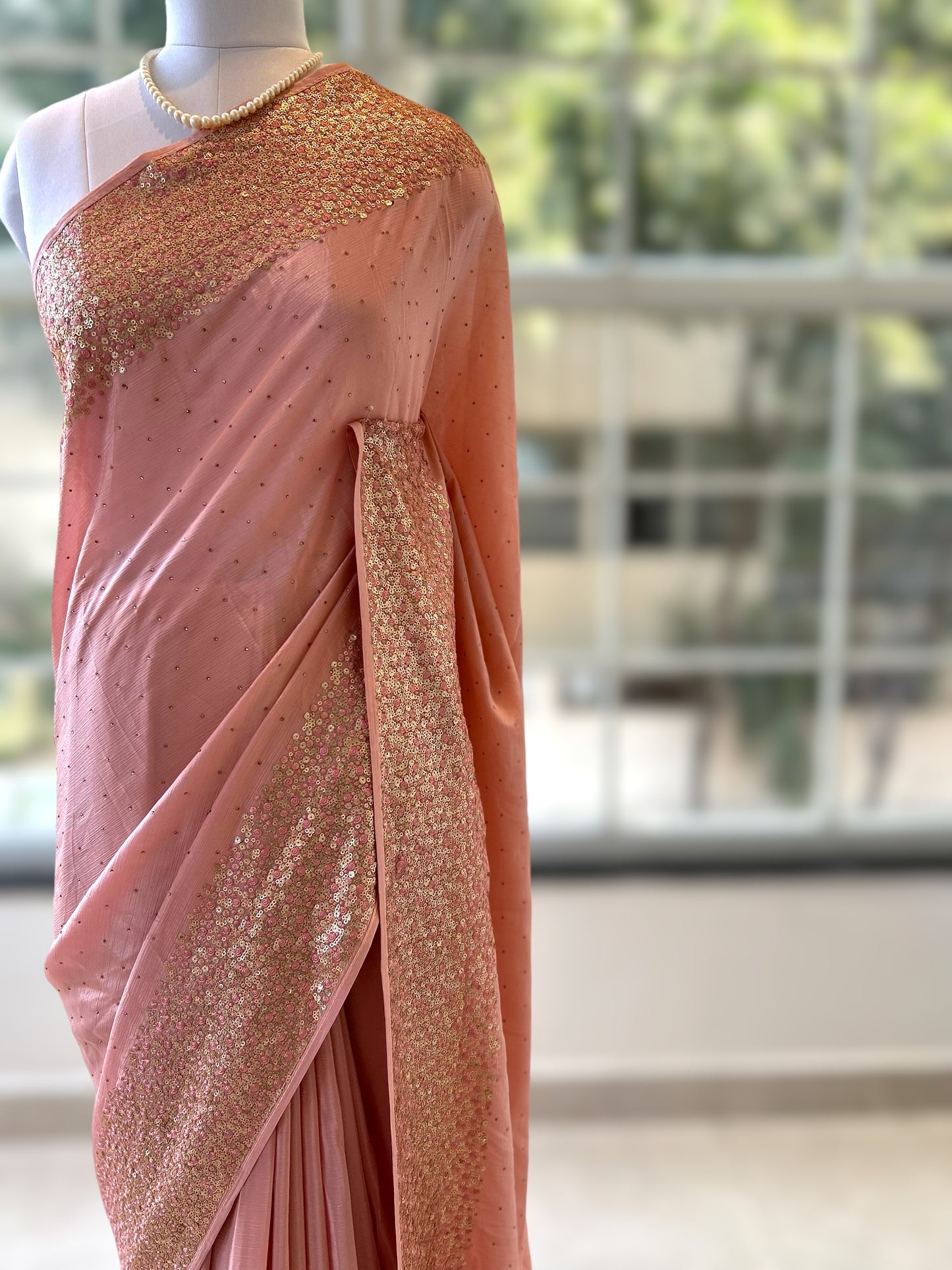 Chiffon sequins saree - Pink