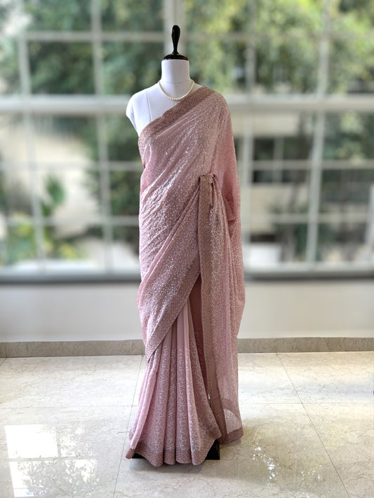 Pastel purple georgette saree