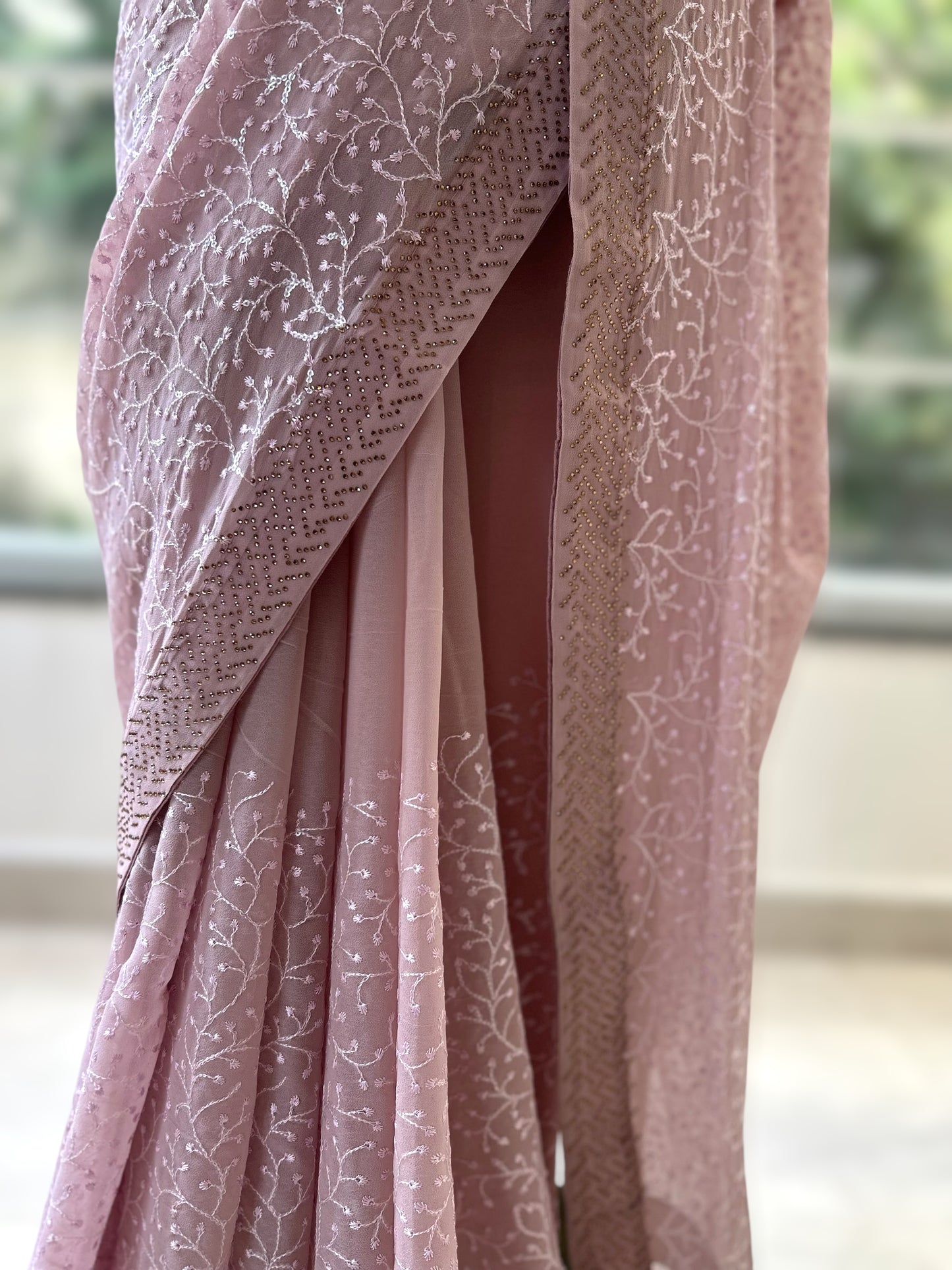 Pastel purple georgette saree