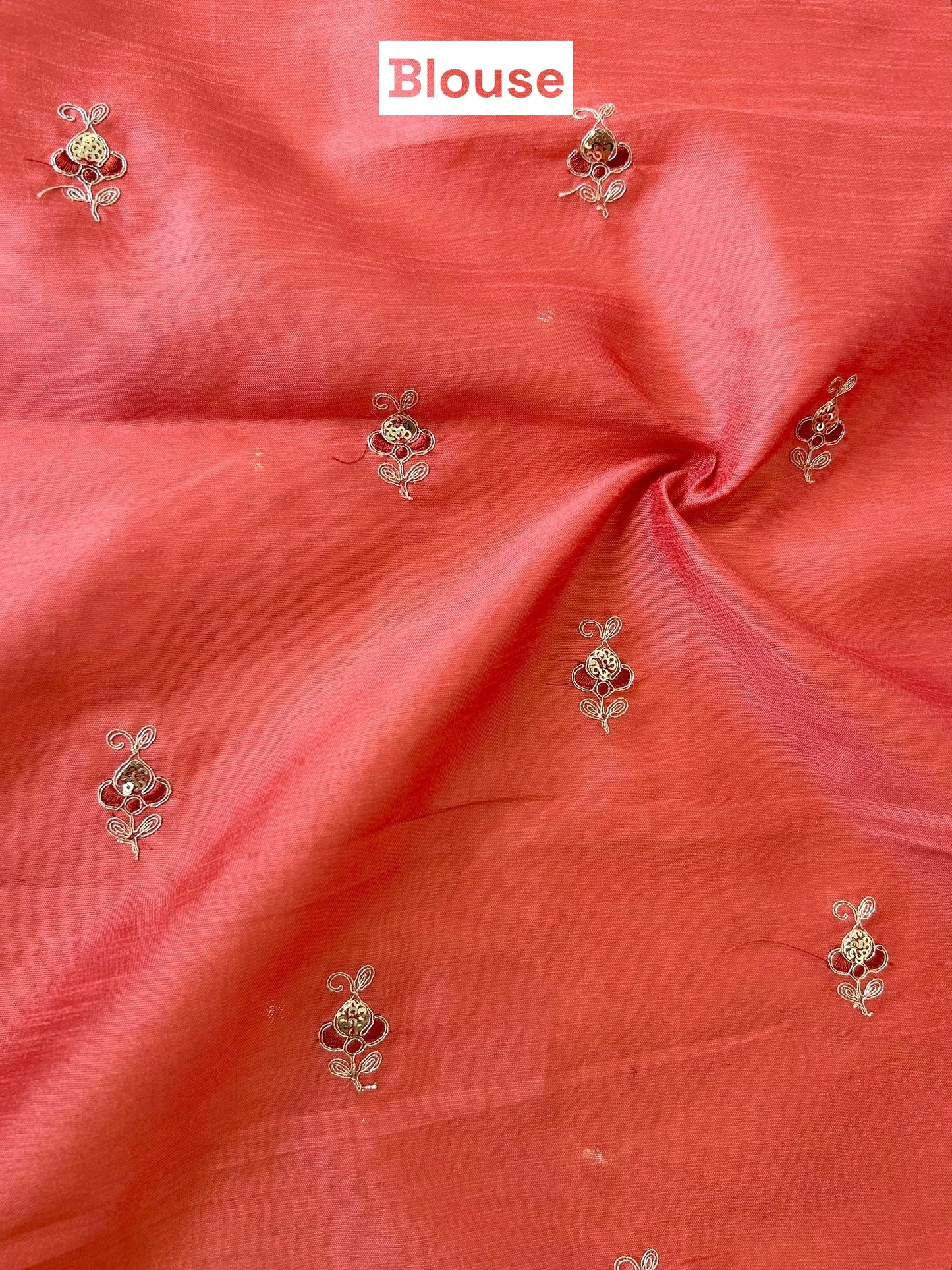 Aariwork crushed organza saree - Orange