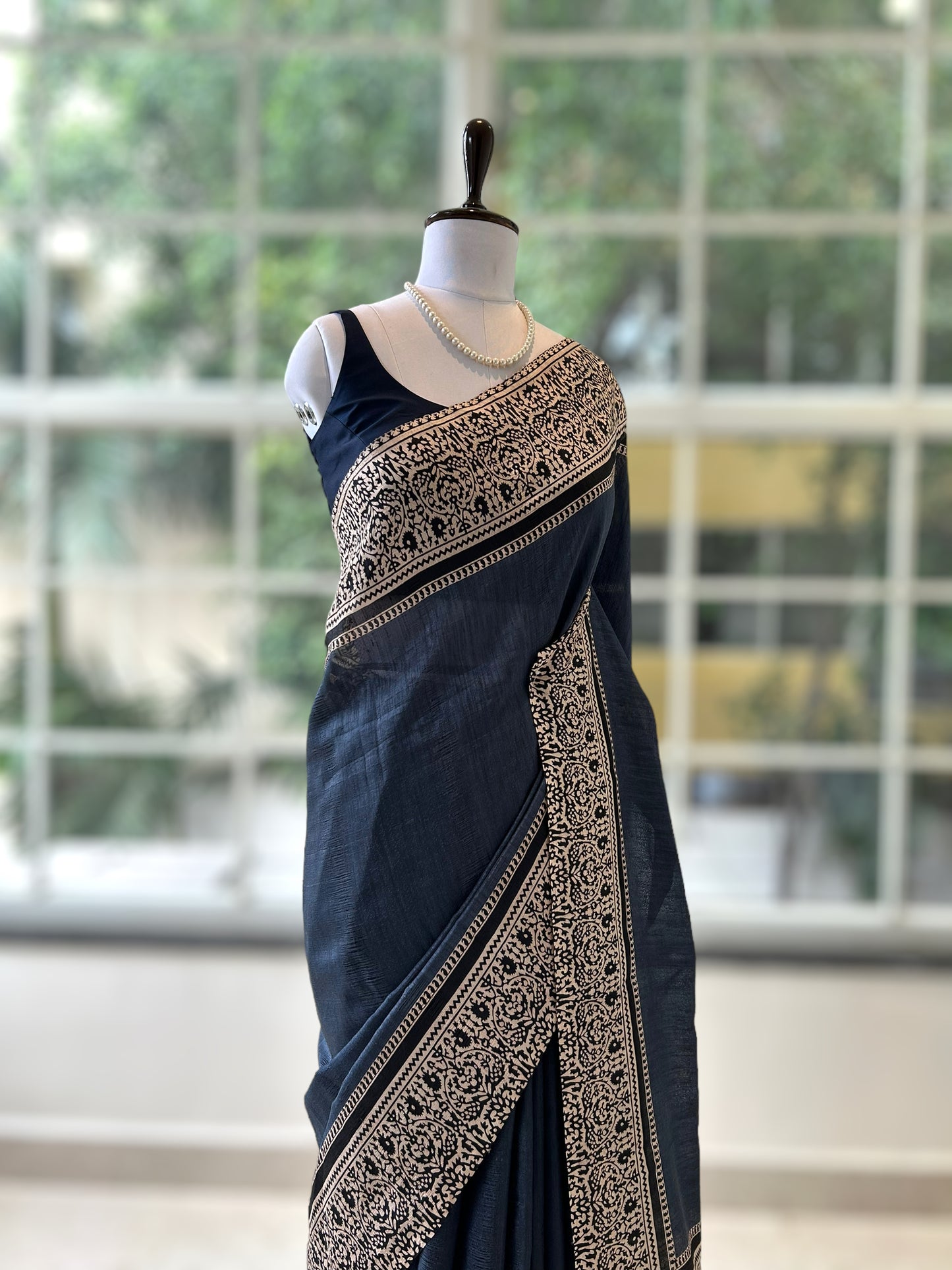 Tussar silk saree - Navy Blue