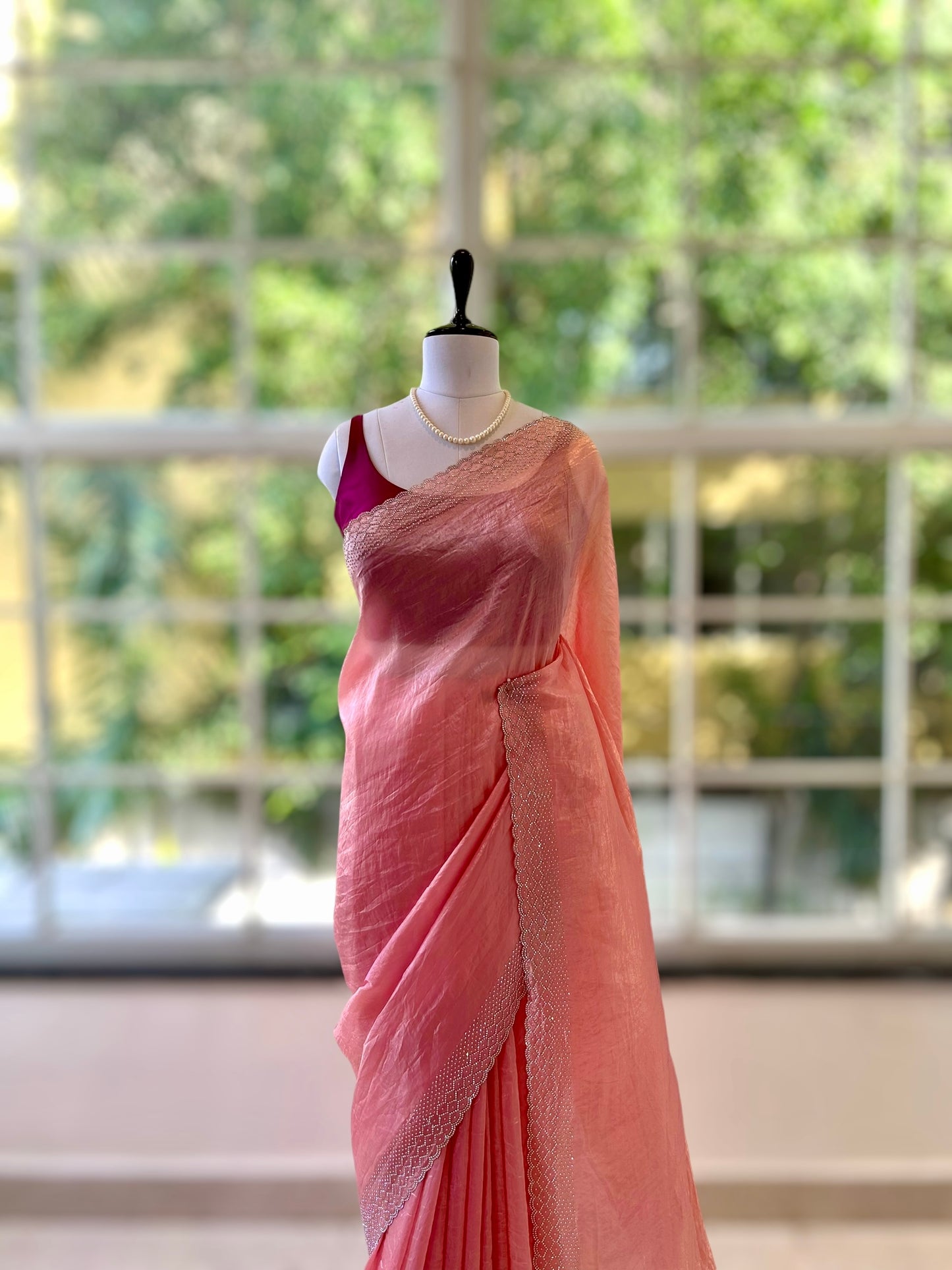 Soft crushed organza saree - Peach