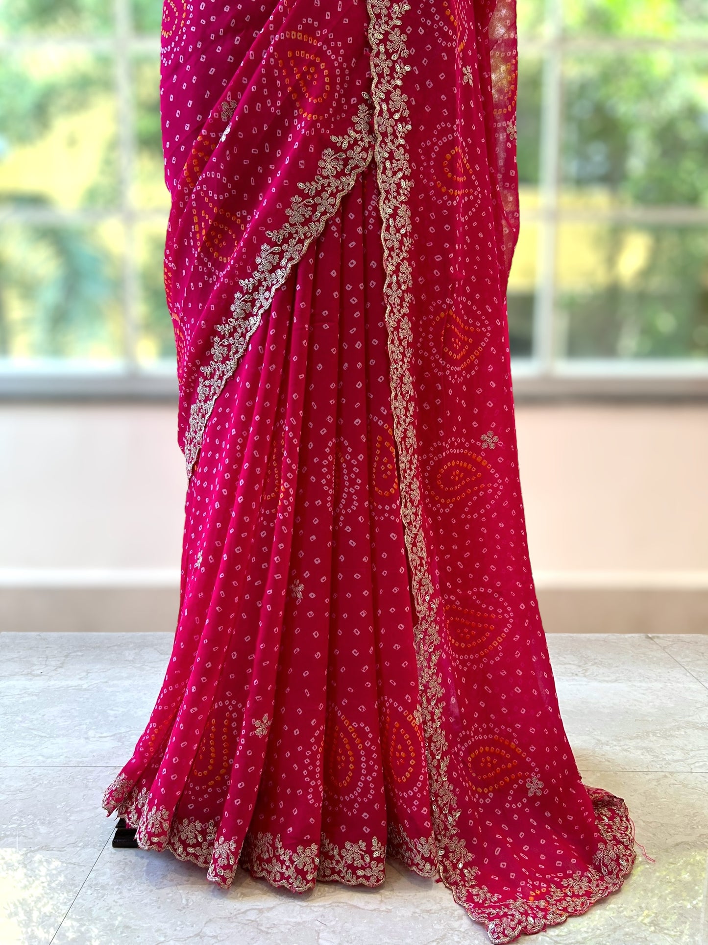 Georgette bandhani saree - Pink