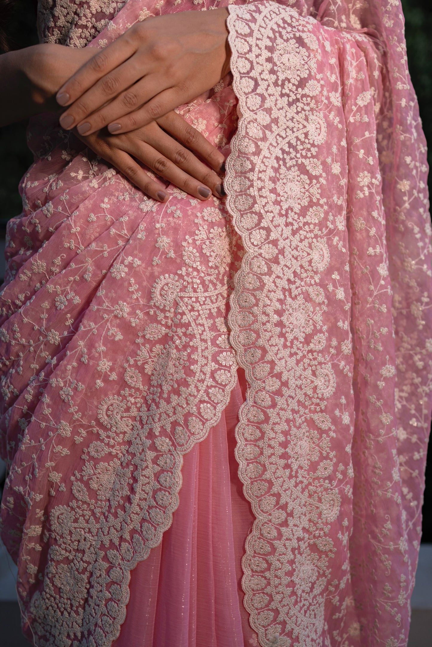 Pink Chiffon saree