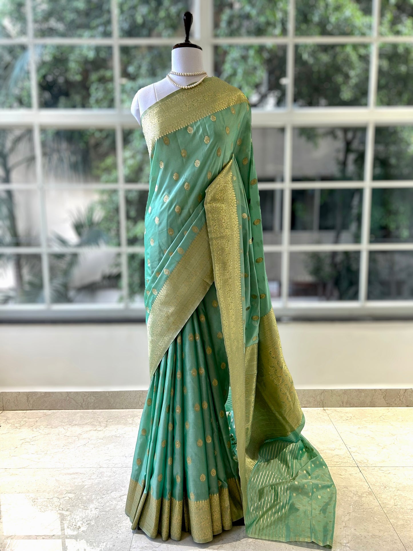 Sea green soft silk saree