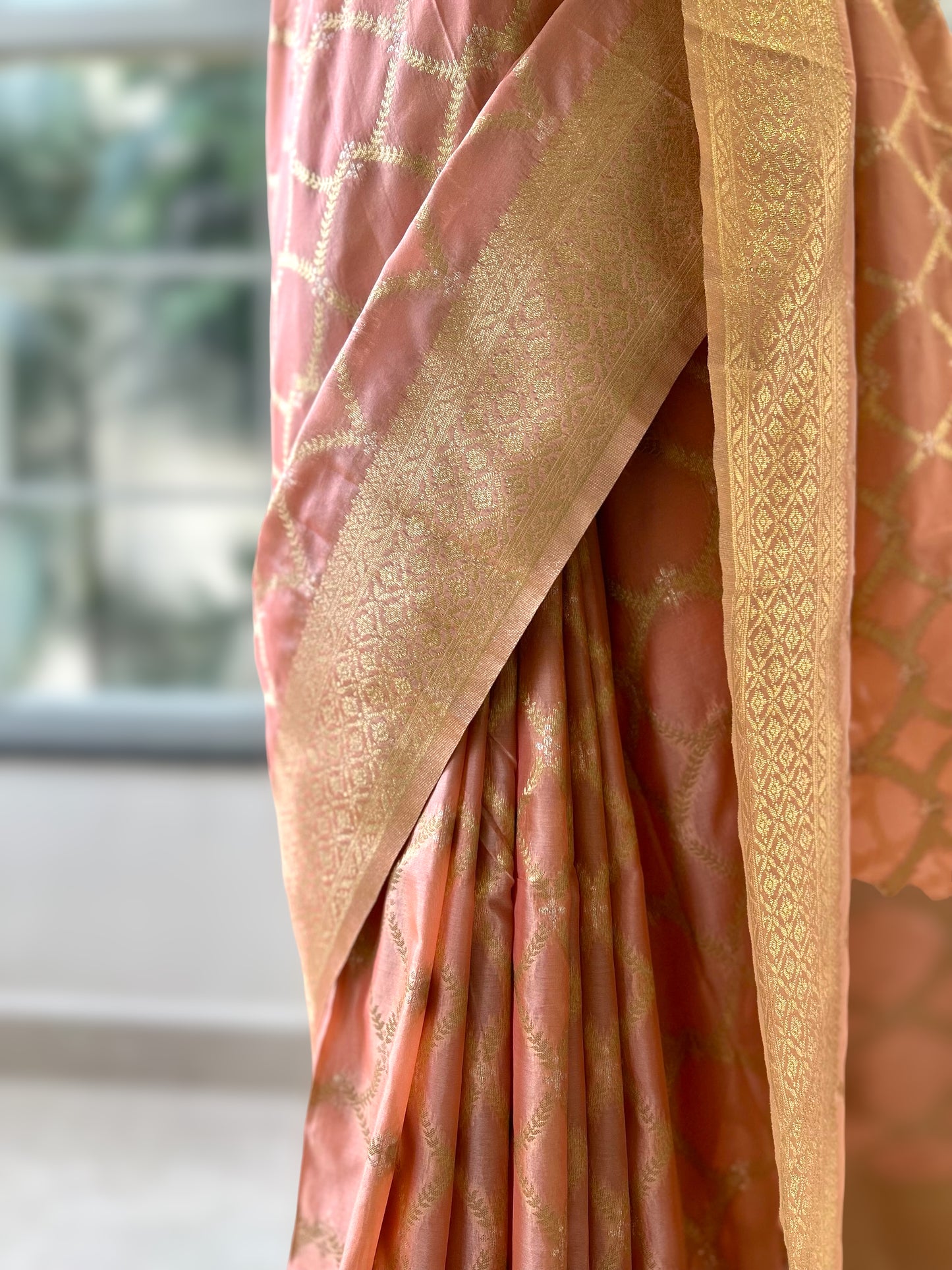 Pastel pink crepe silk saree