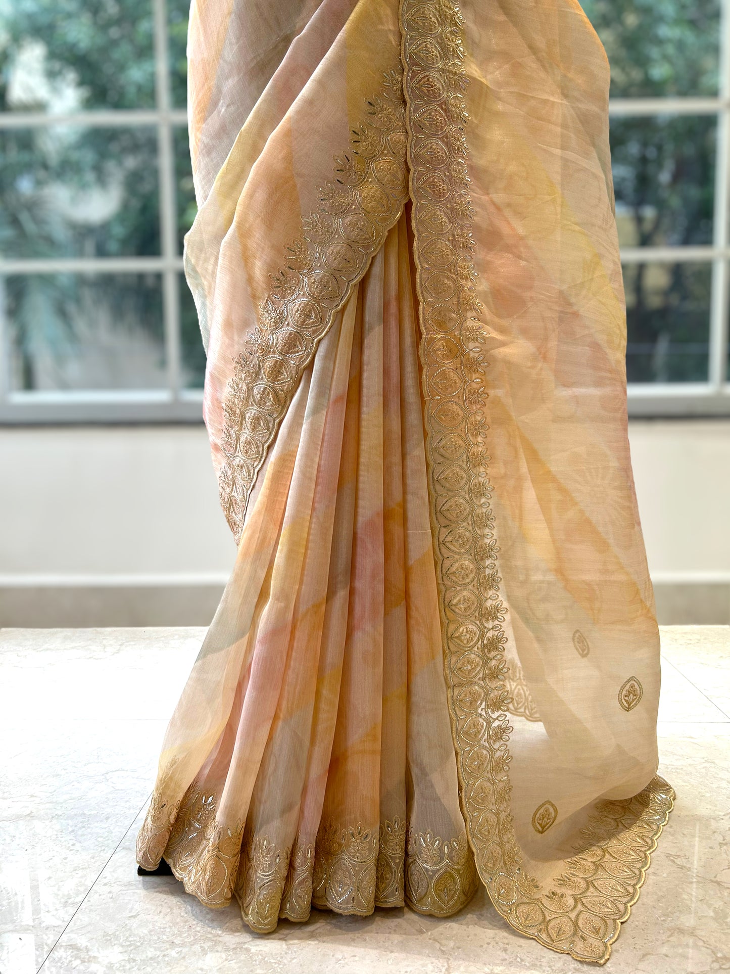 Golden orange soft organza saree