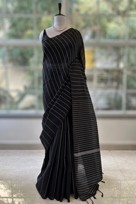 Black handloom cotton saree