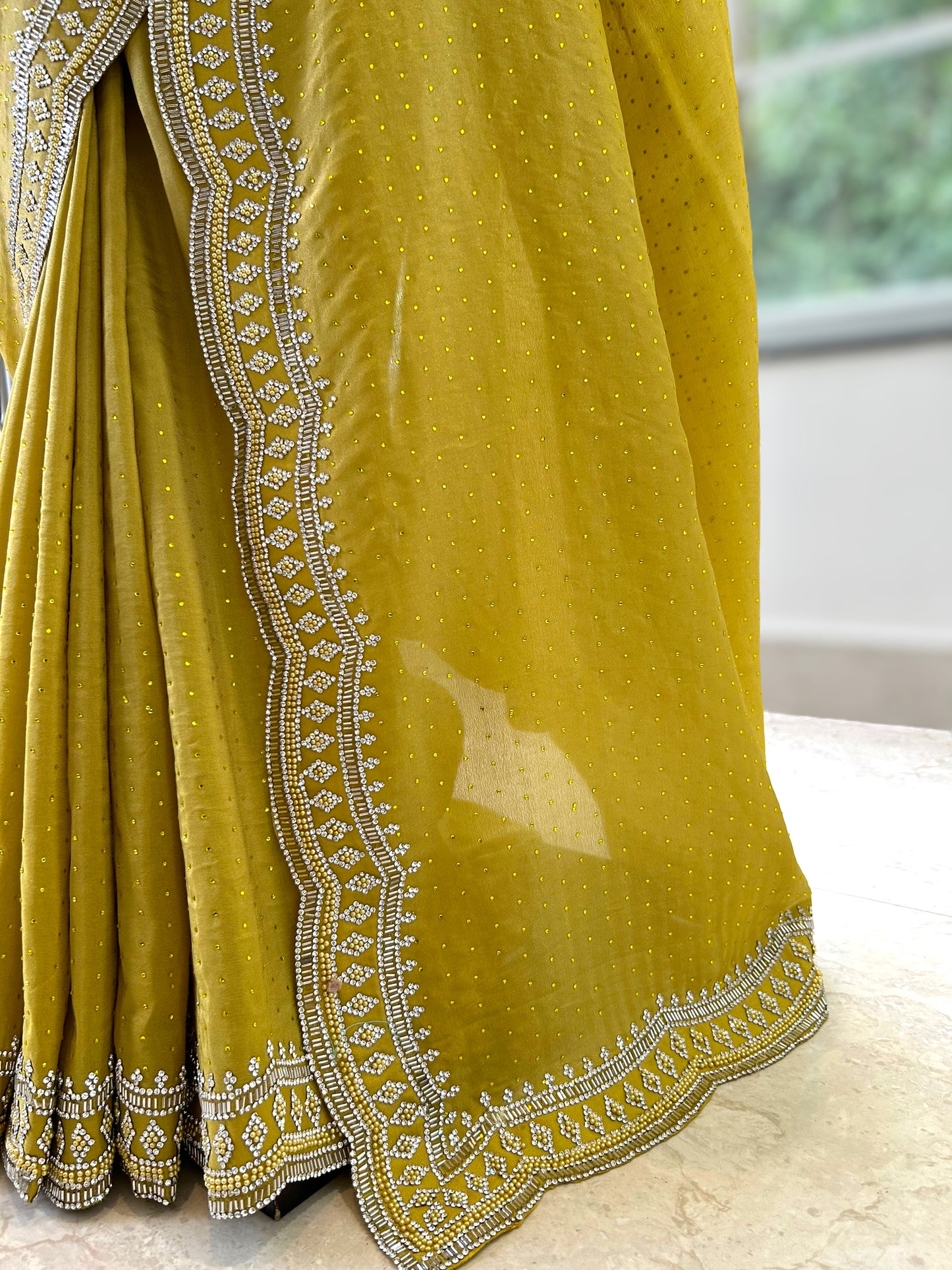 Radiant organza saree - Lime yellow