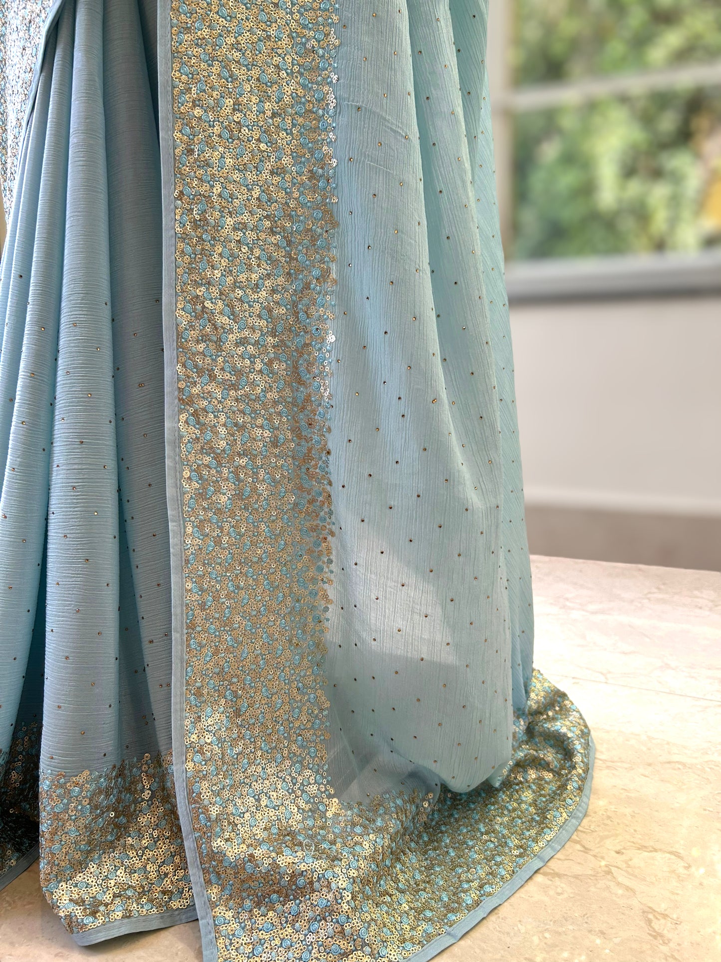 Chiffon sequins saree - Sky blue