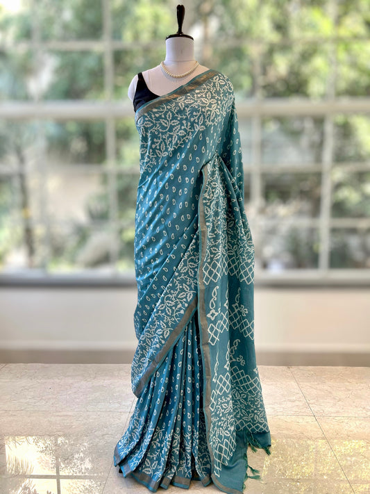 Blue Muslin cotton saree