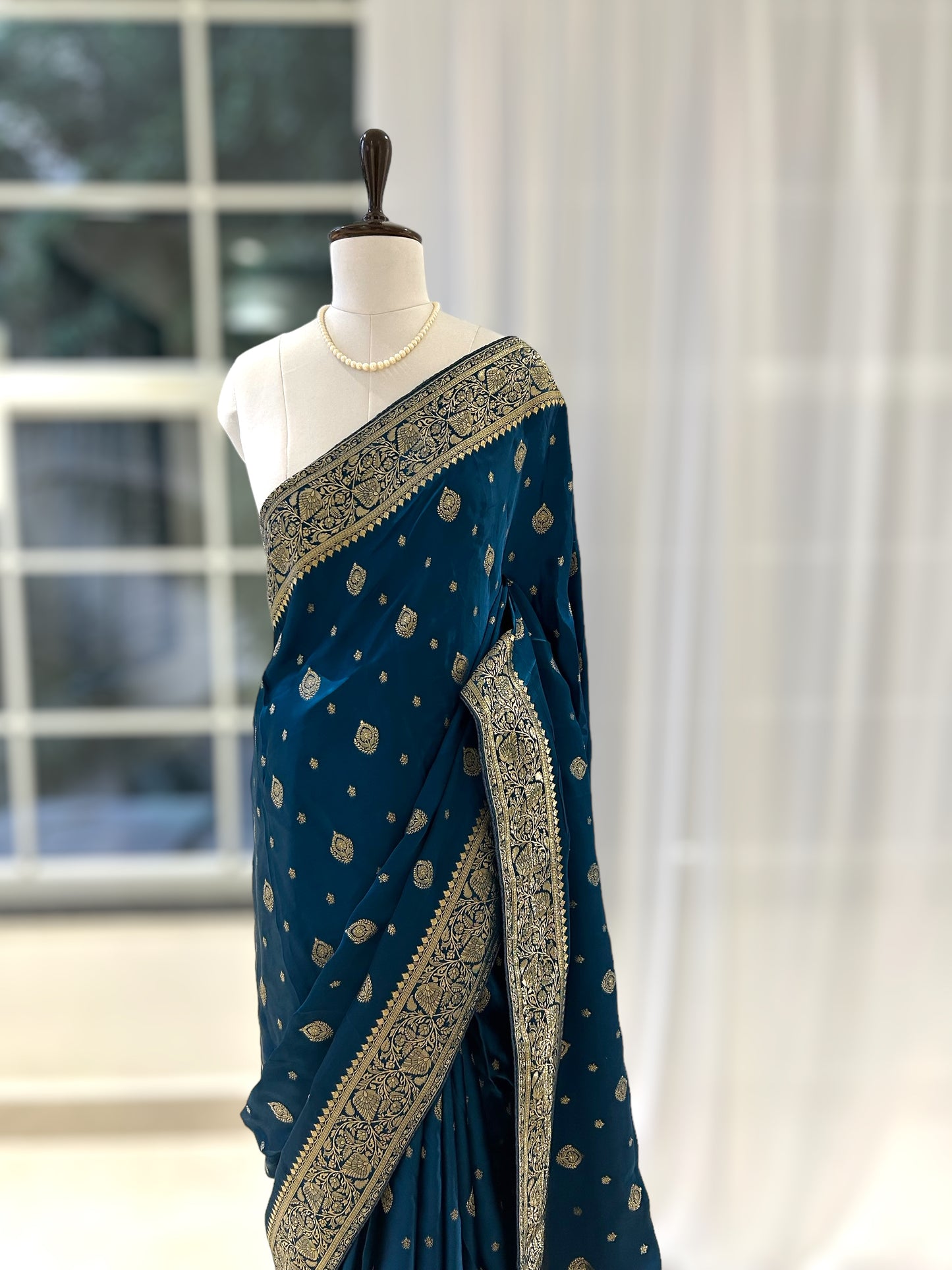 Blue pure satin saree