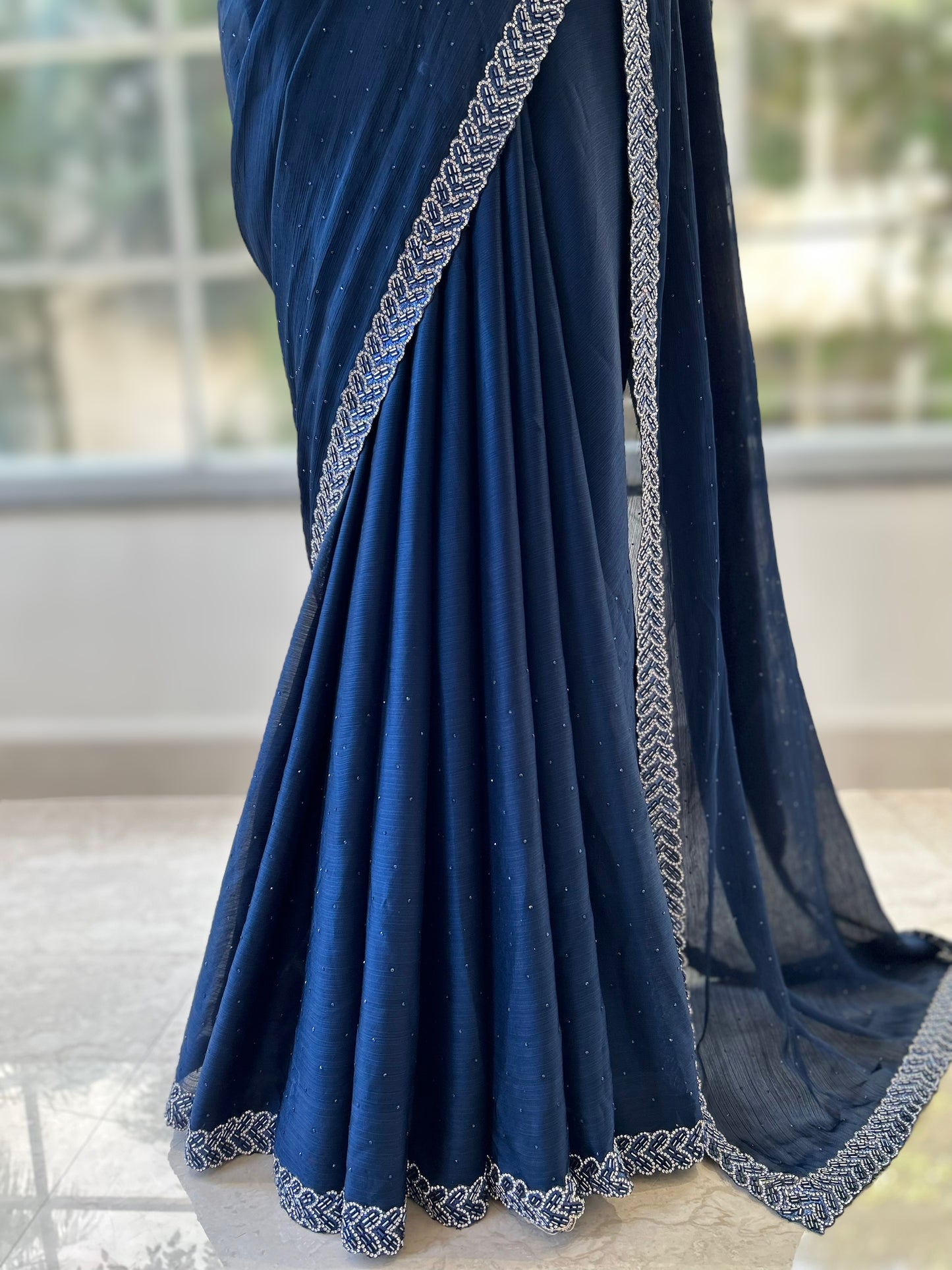 Navy blue organza saree