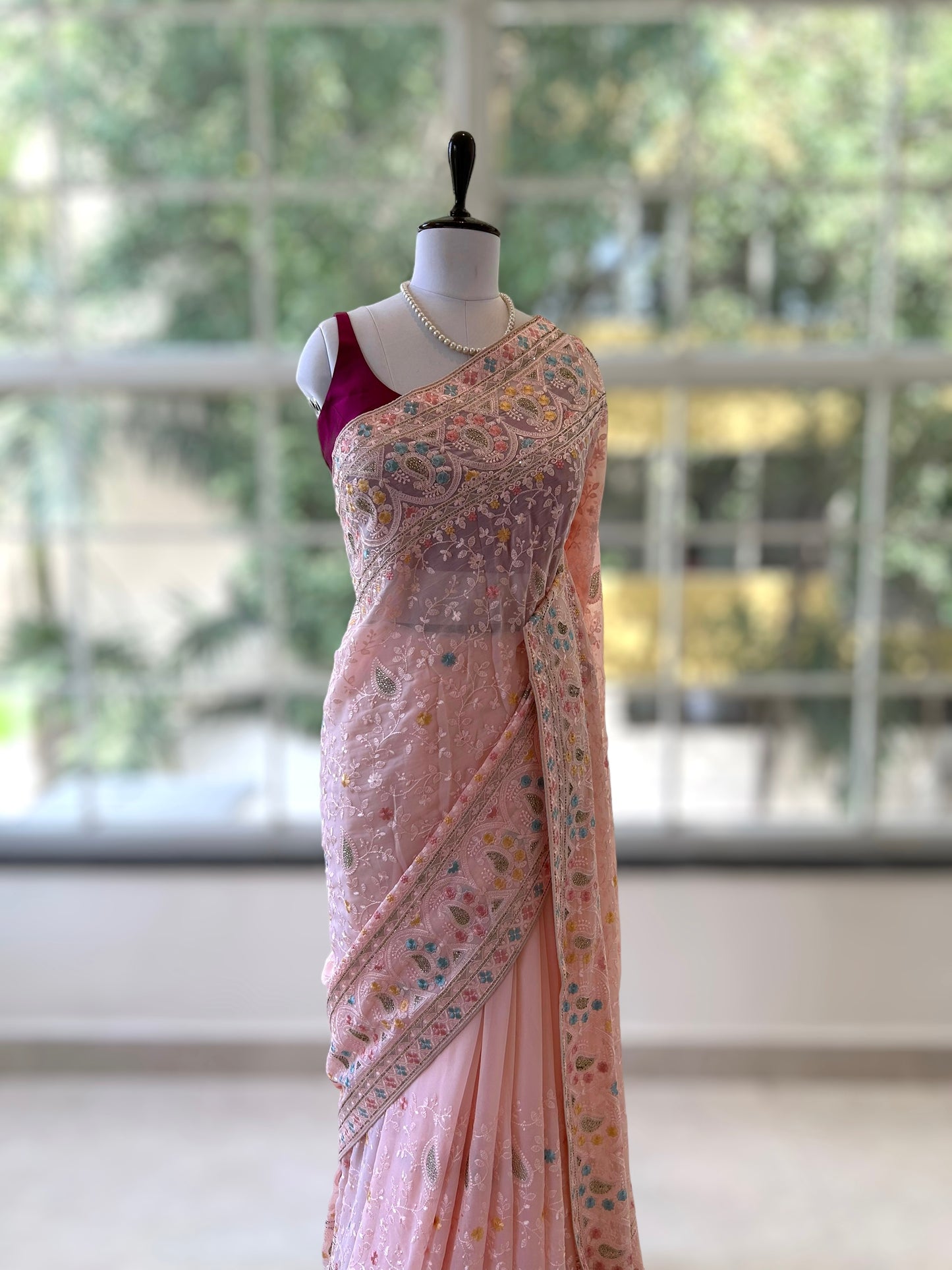 Baby Pink kashmiri work saree