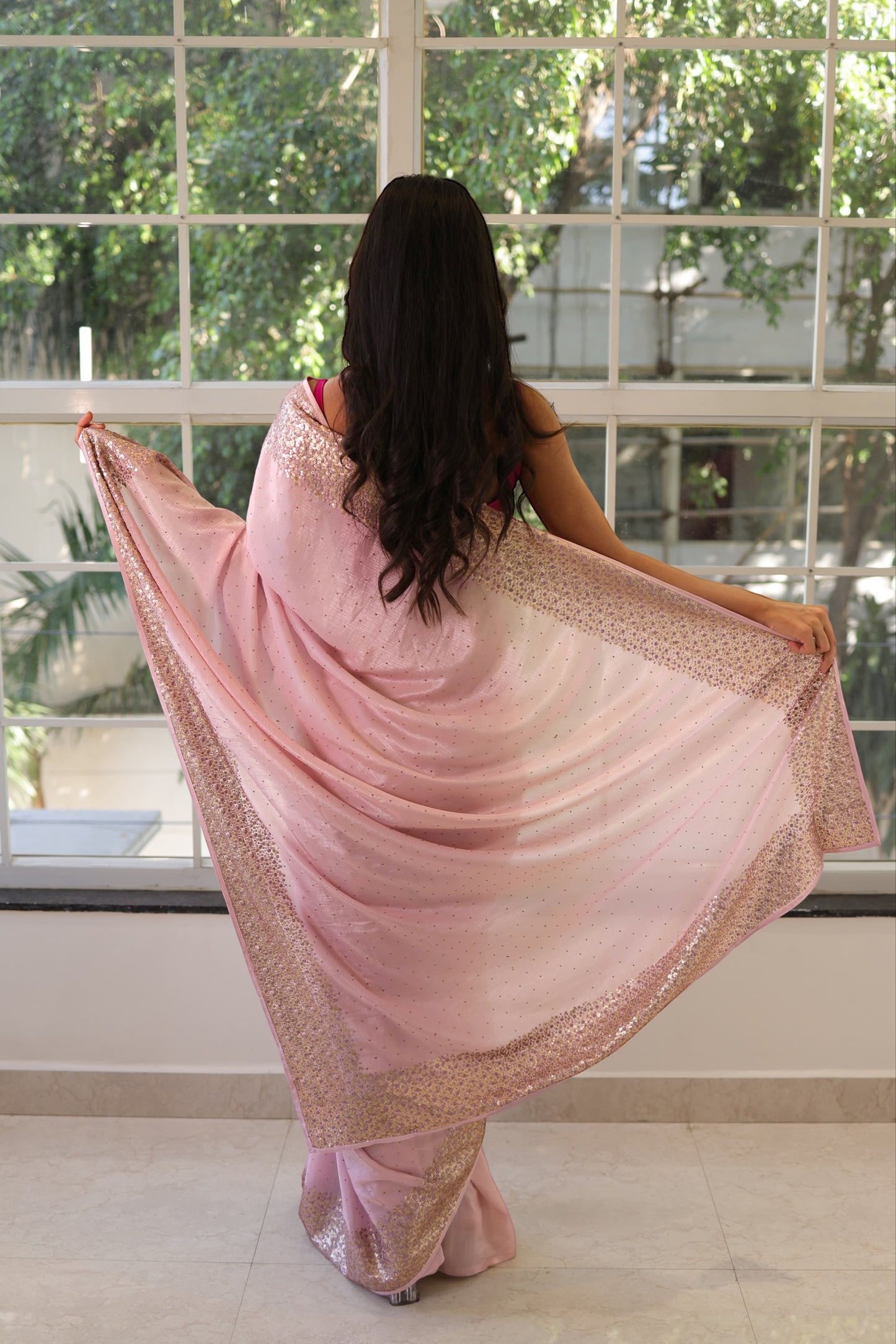 Chiffon sequins saree - Lilac