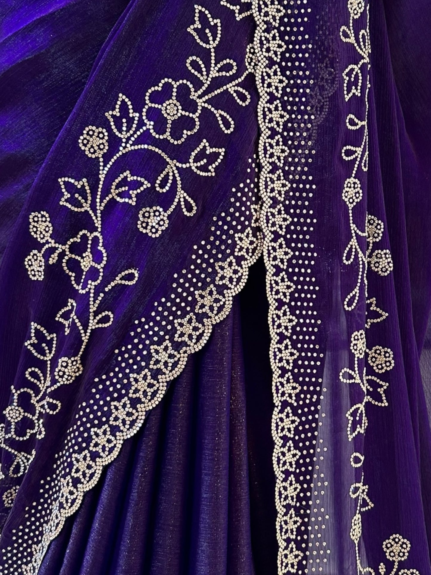 Swarovski shimmer organza saree - Violet