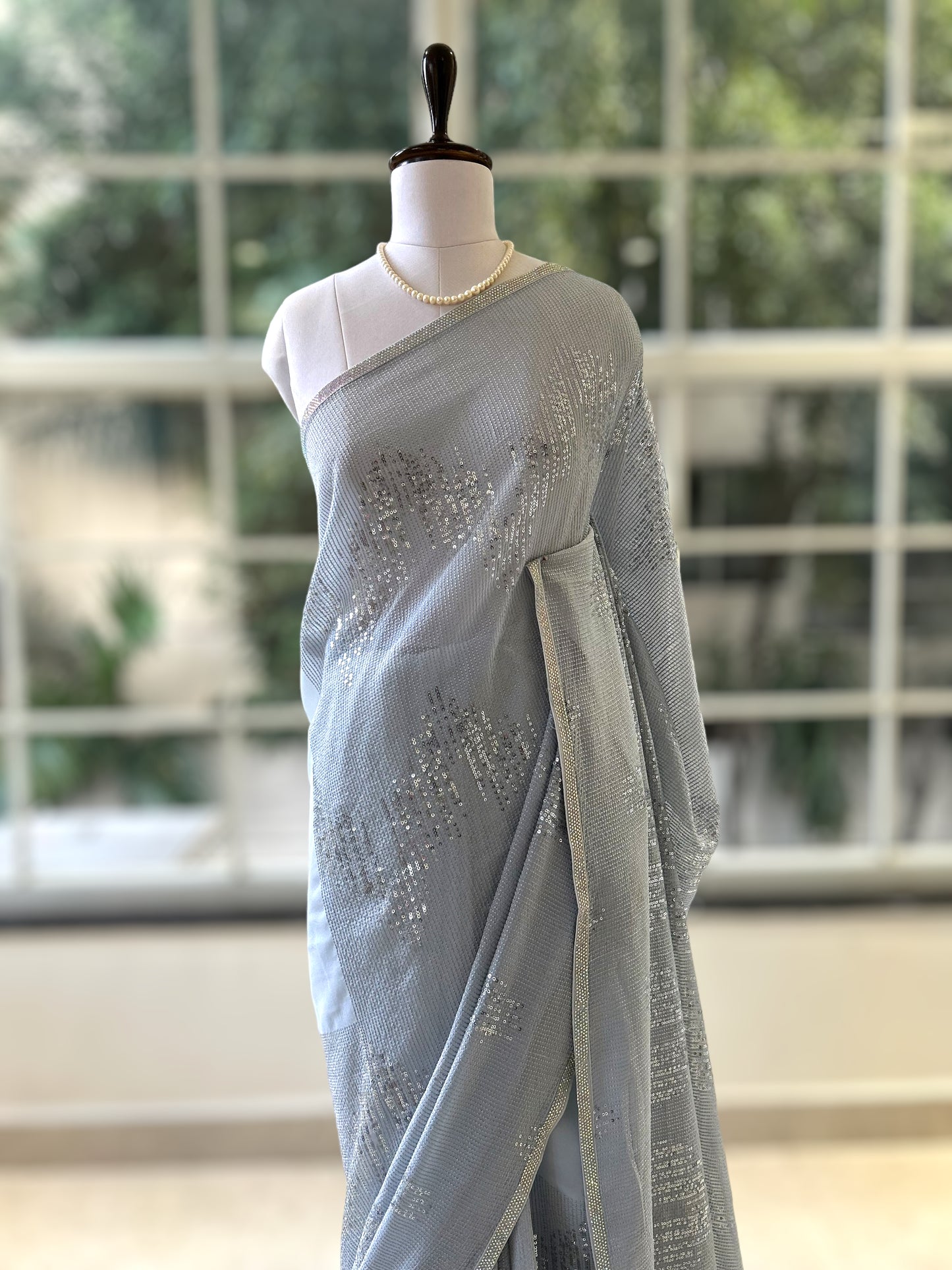 Grey sequins georgette saree