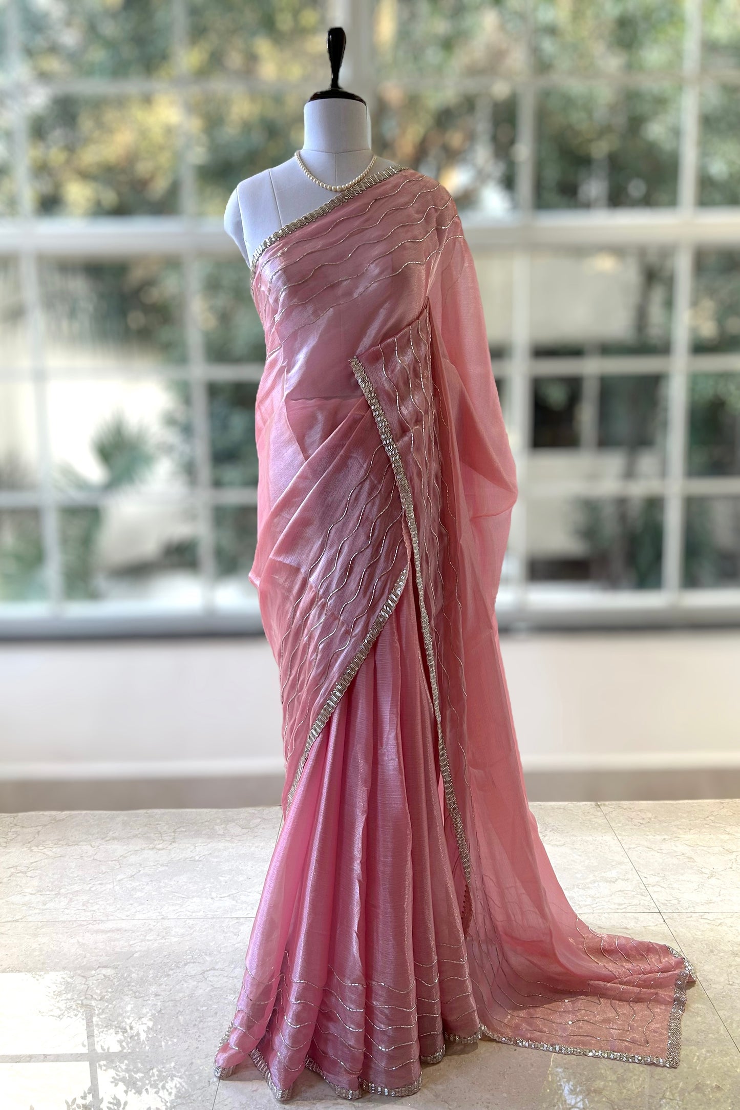 Shimmer chiffon cutwork saree - Soft Pink