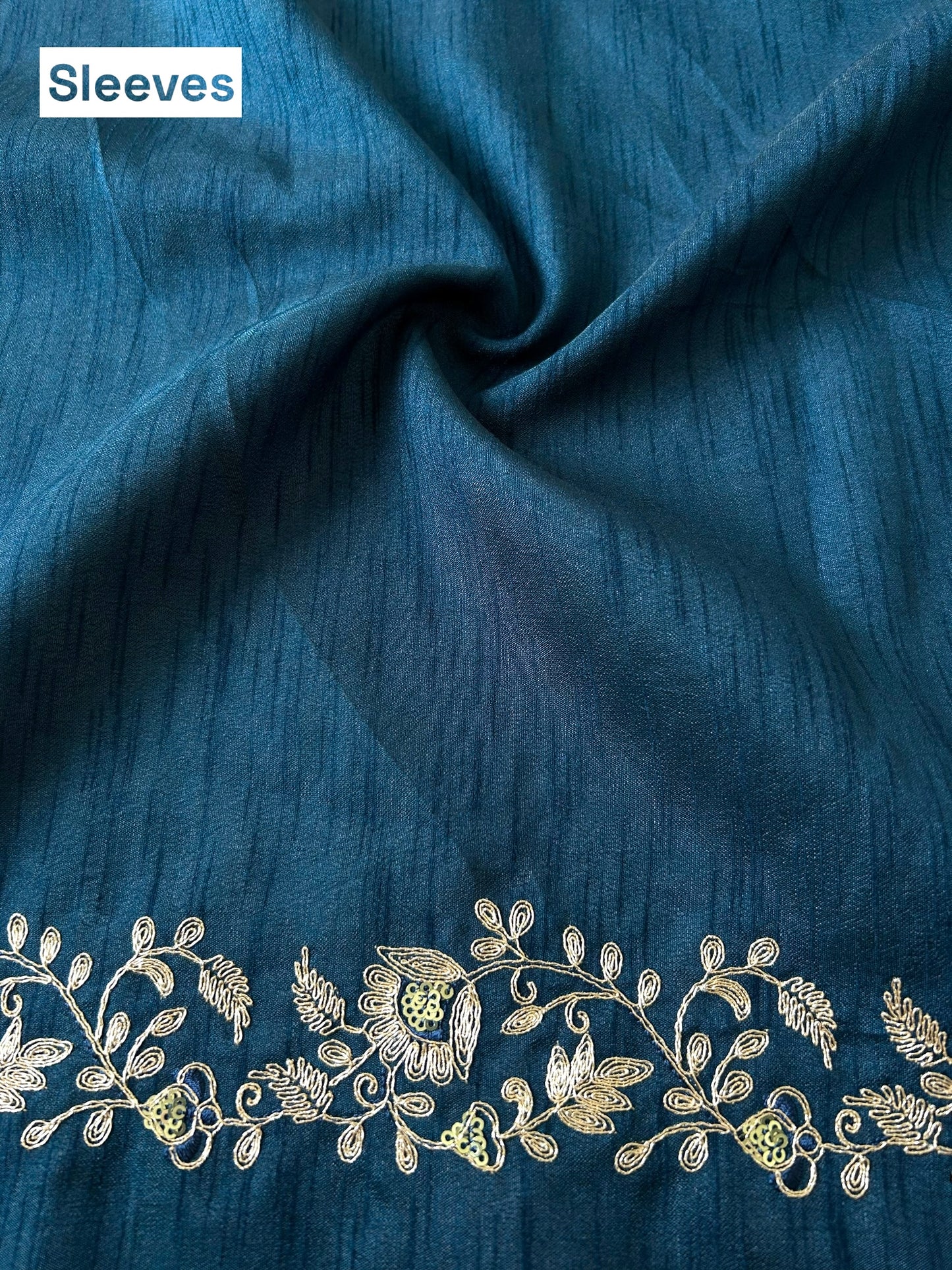 Aariwork crushed organza saree - Blue