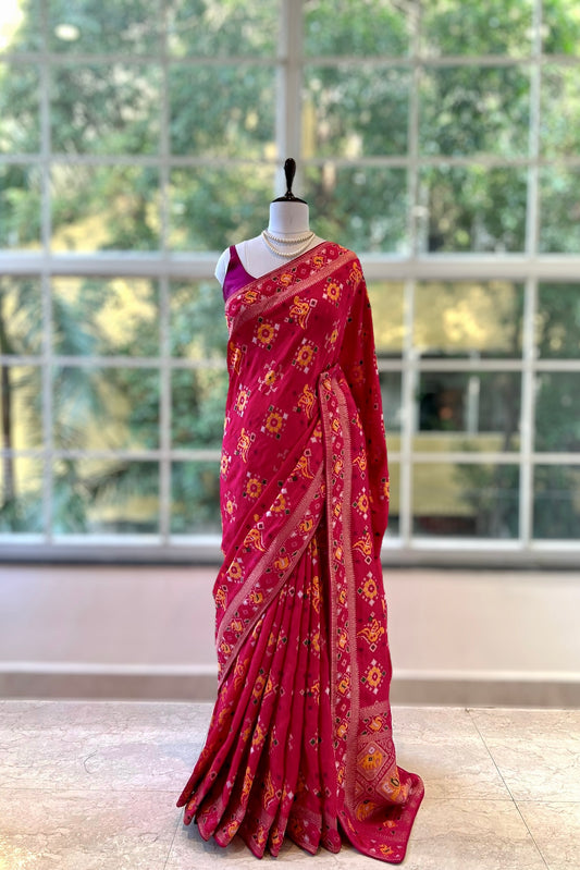 Pure dola silk patola saree - Rani pink