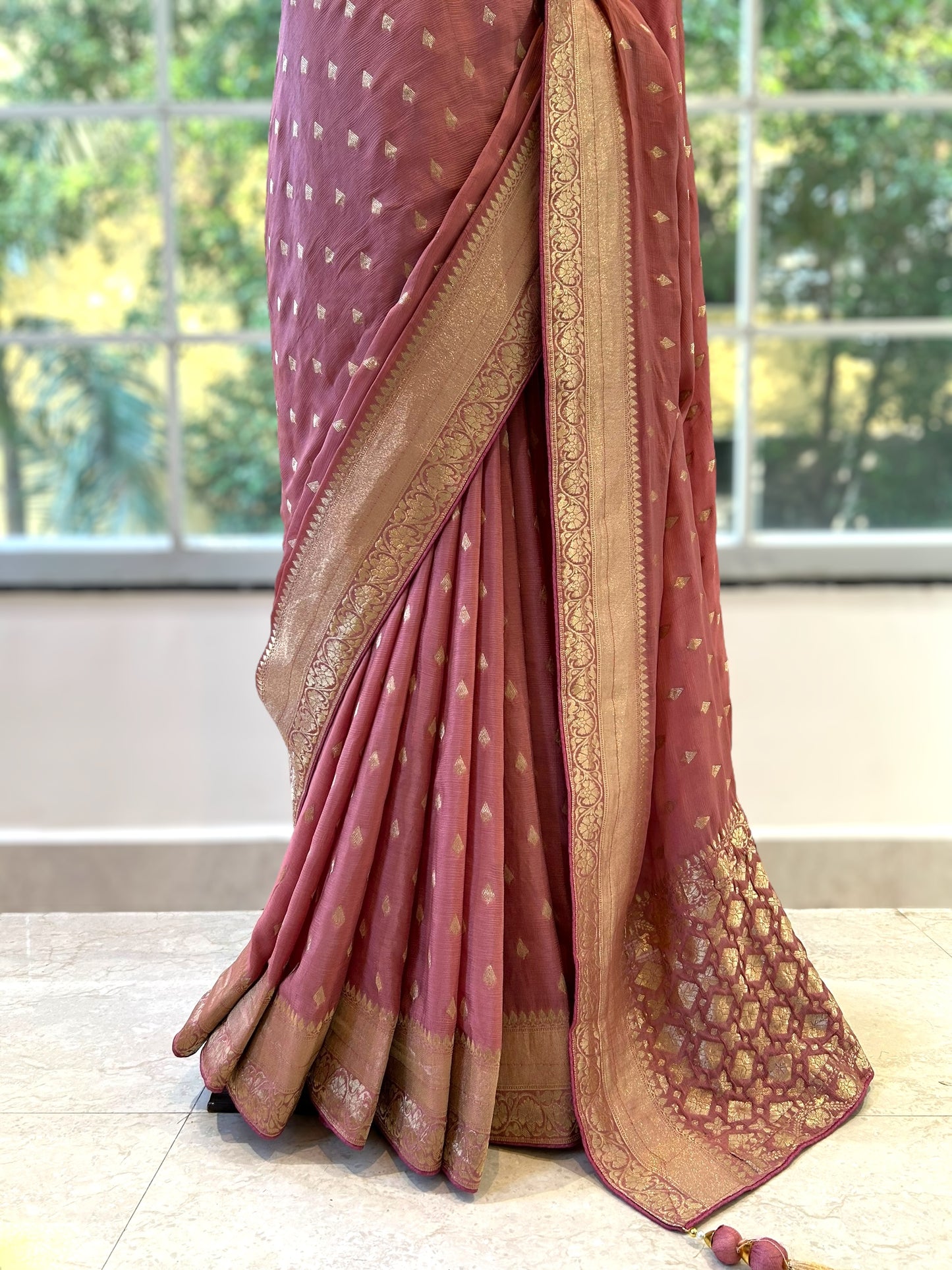 Onion pink pure chiffon saree