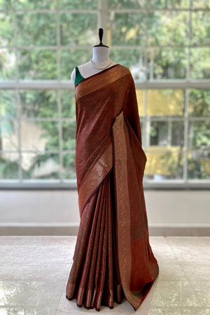 Soft silk printed saree - Brown