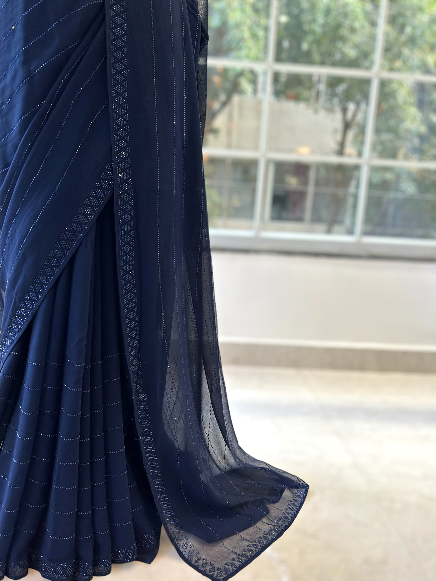 Pure georgette sequins saree - Navy Blue