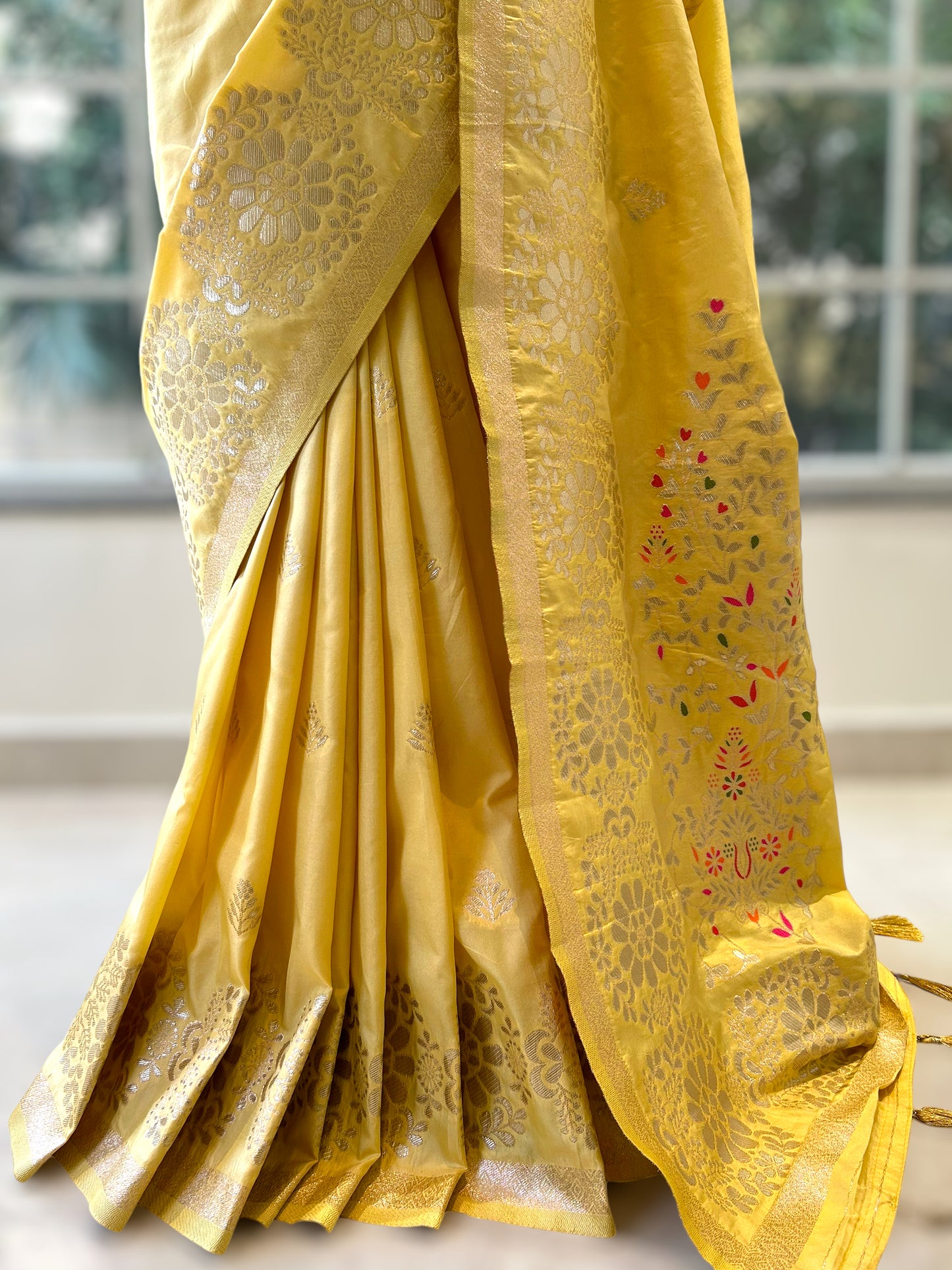 Pastel yellow soft silk saree