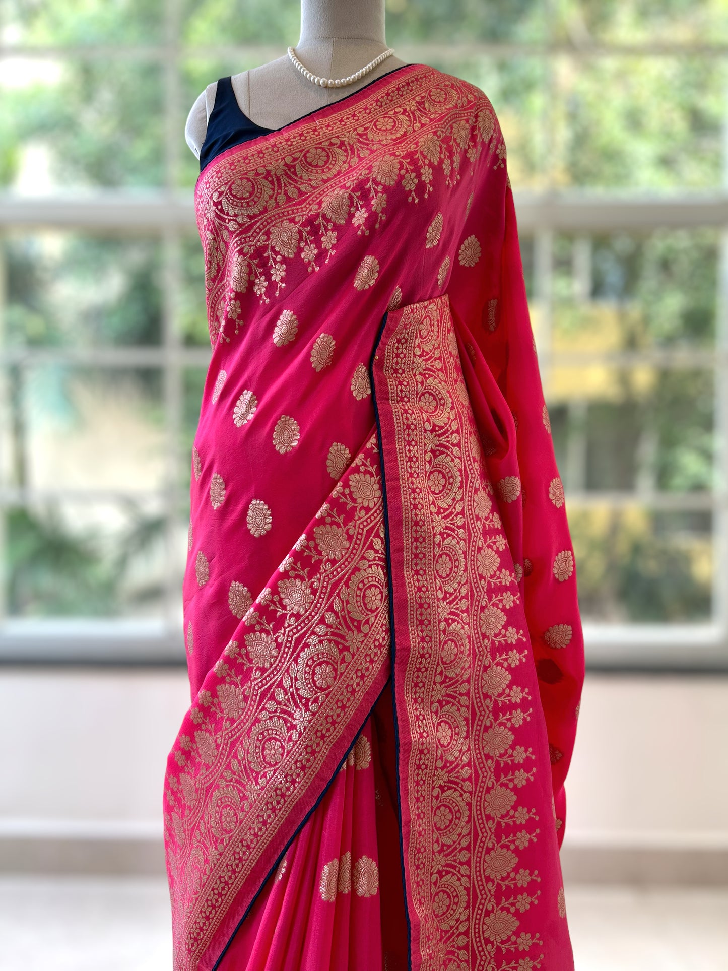 Rani pink pure dola silk saree