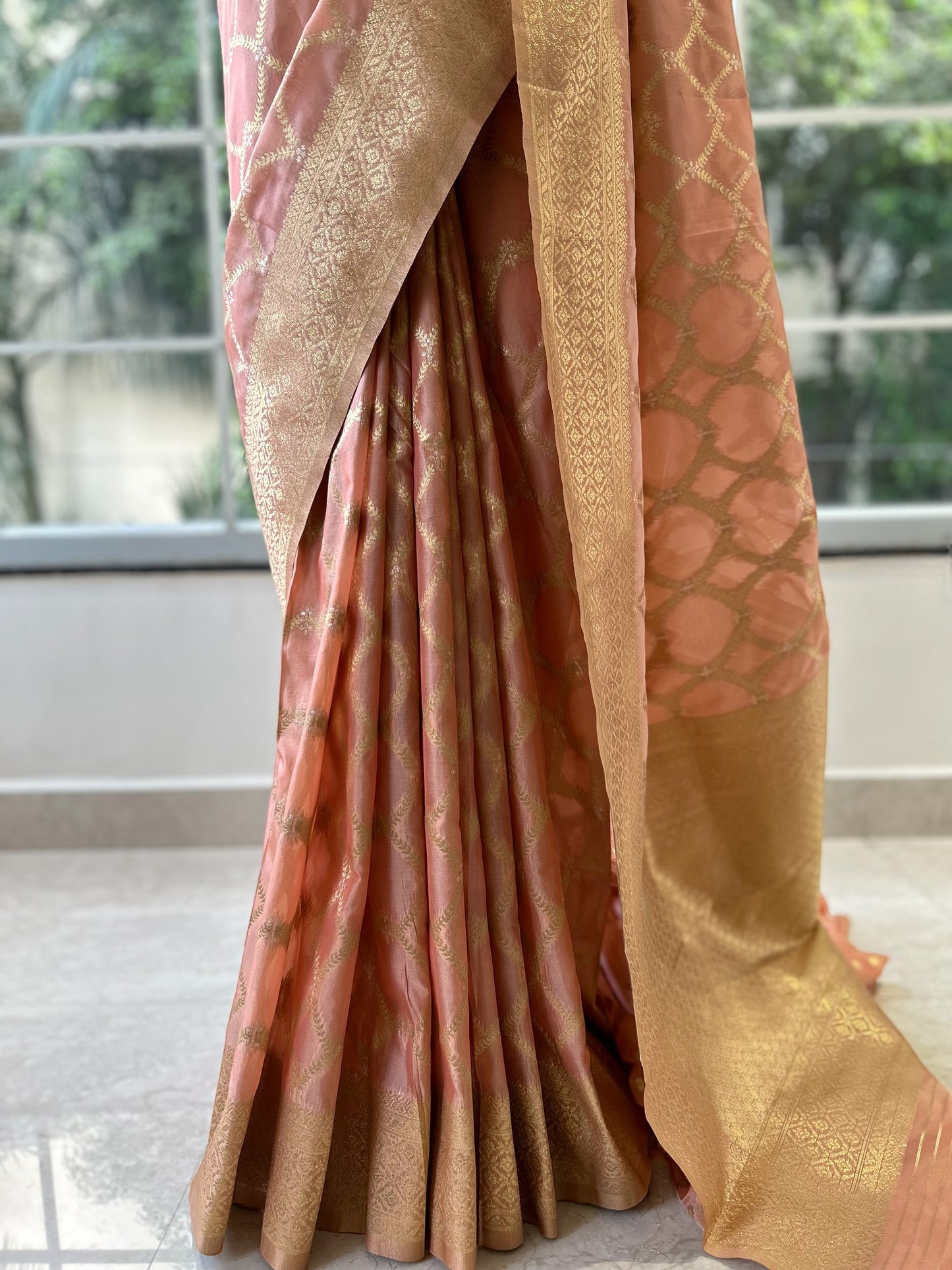 Pastel pink crepe silk saree