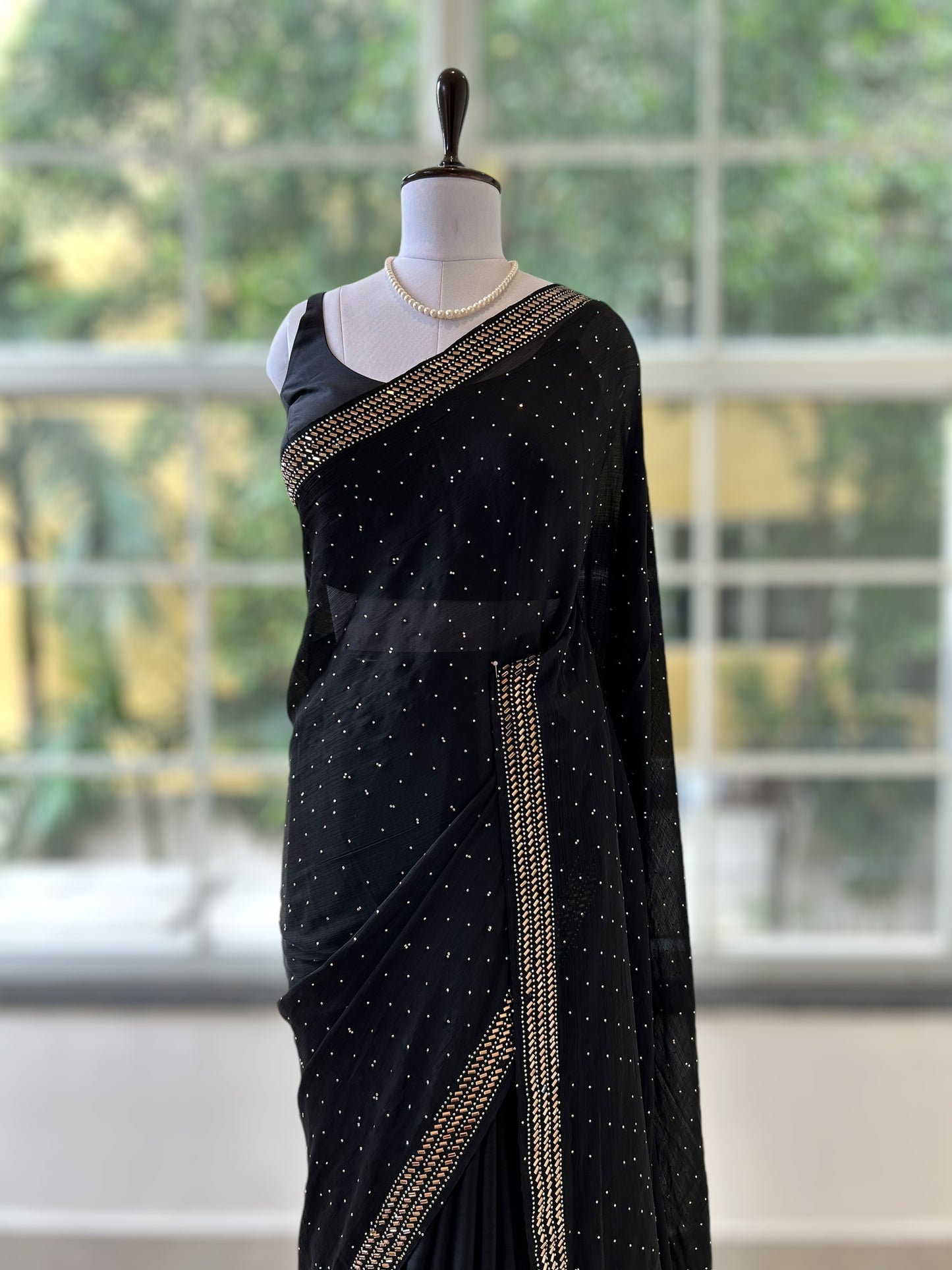 Black embellished chiffon saree