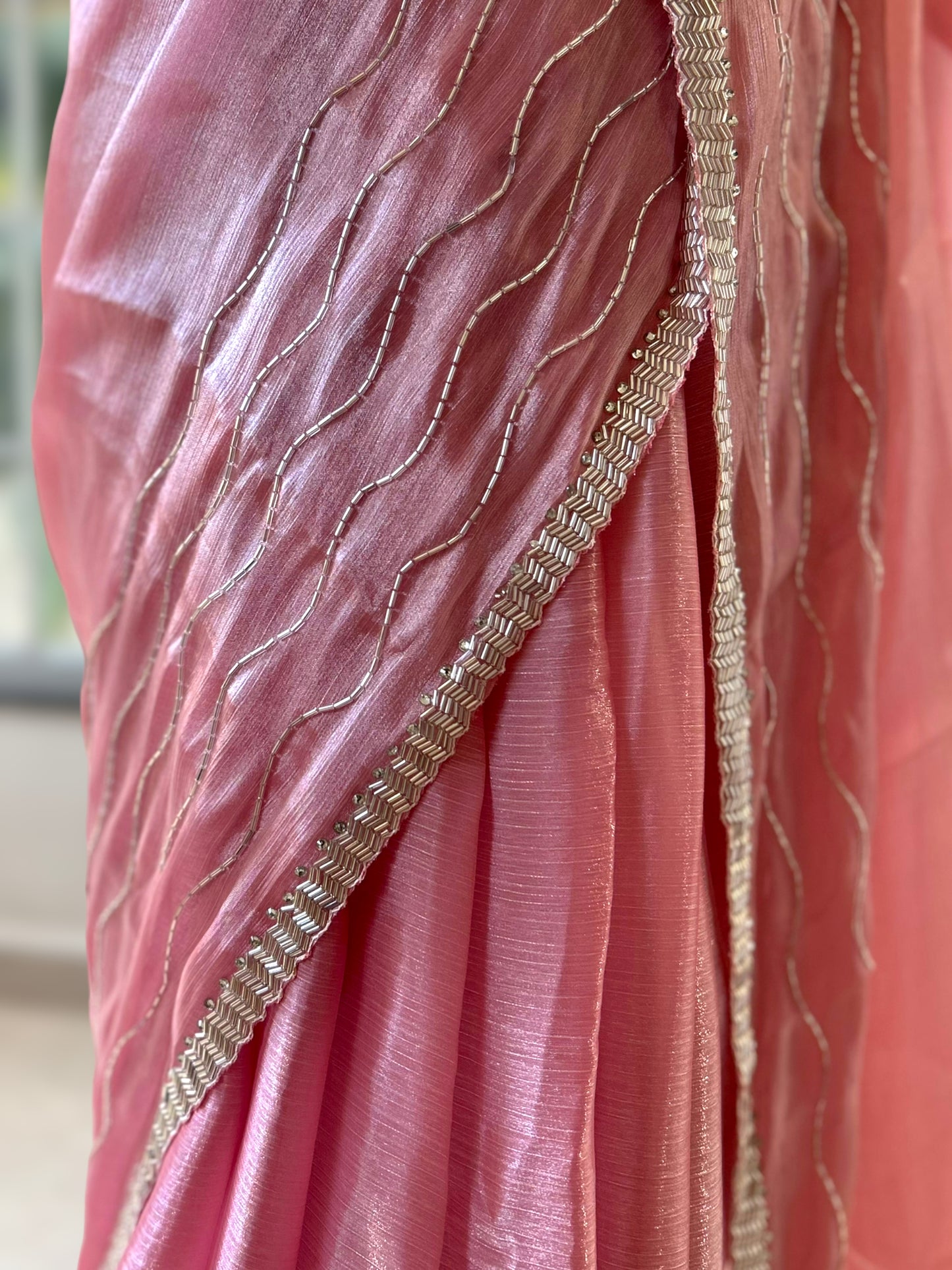 Shimmer chiffon cutwork saree - Soft Pink