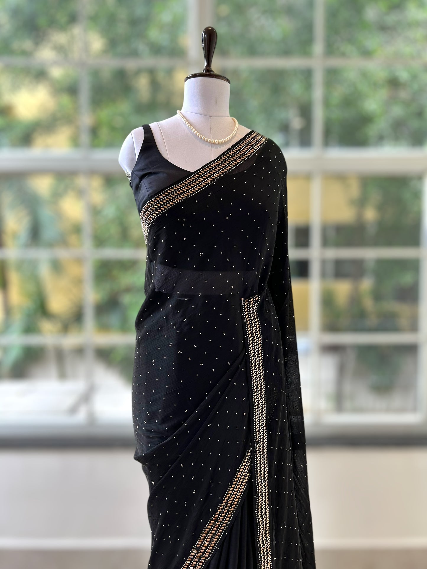 Black embellished chiffon saree