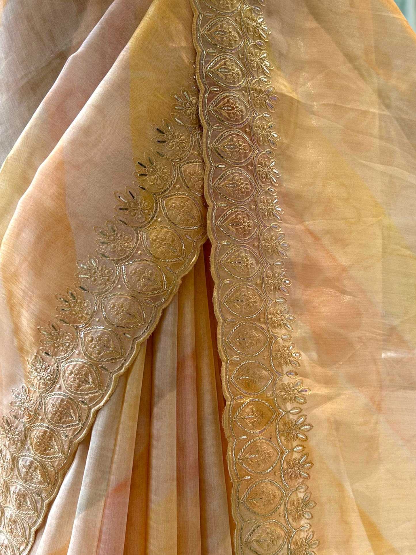 Golden orange soft organza saree