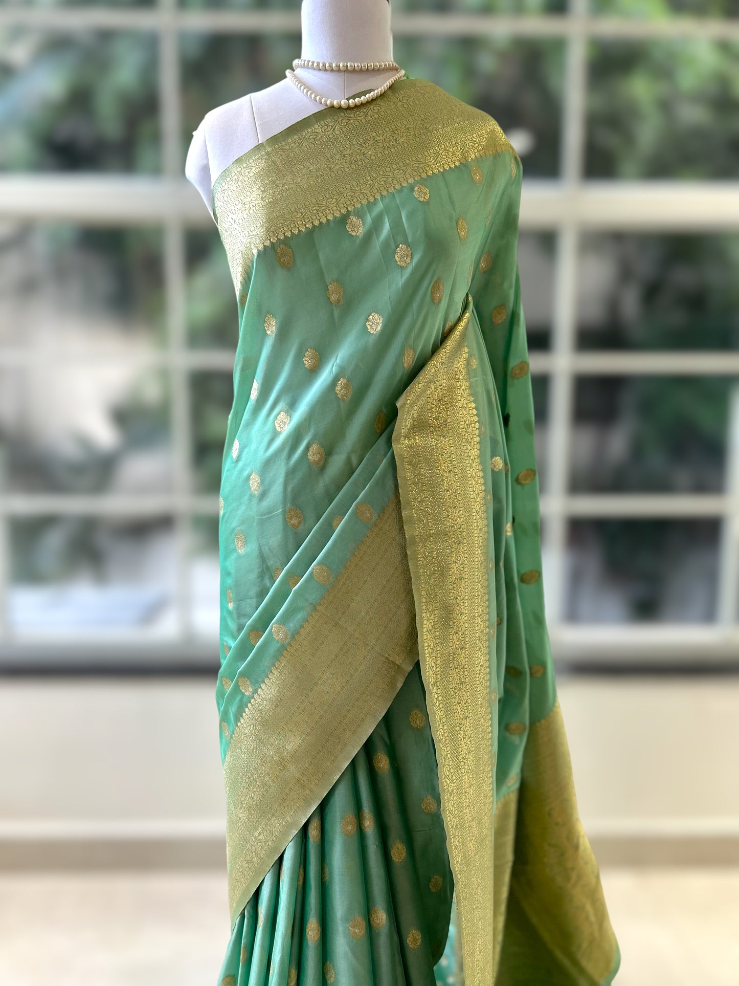 Sea green soft silk saree