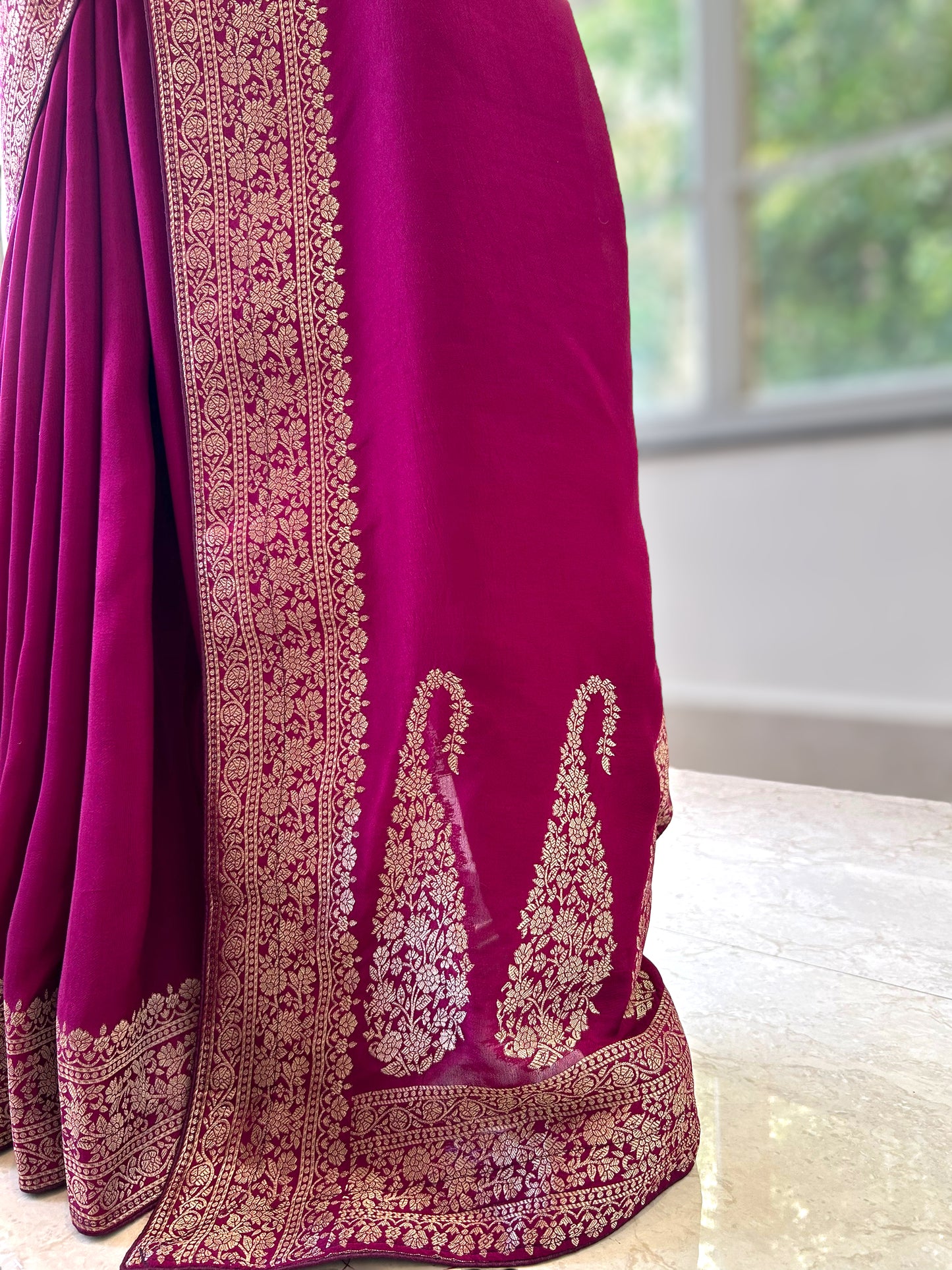 Pure dola silk tassel saree - Crimson