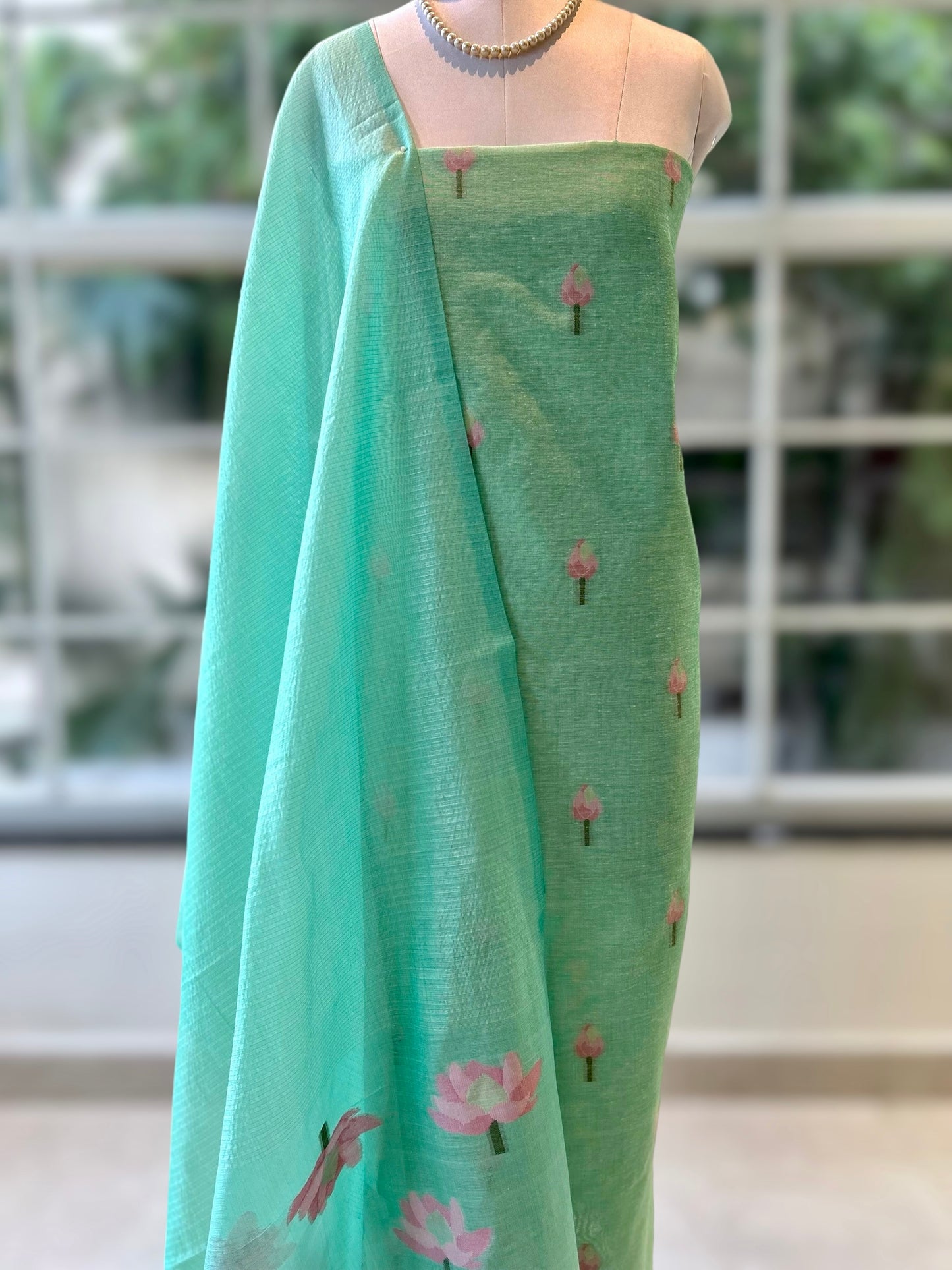 Green pure handloom cotton suit set