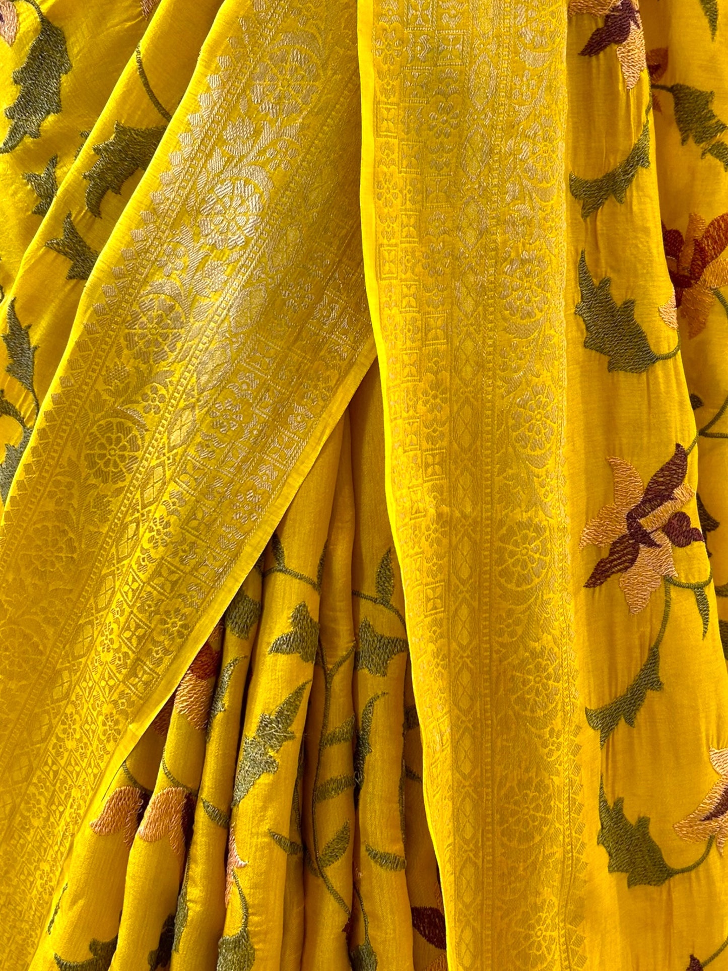 Resham embroidered saree - Yellow