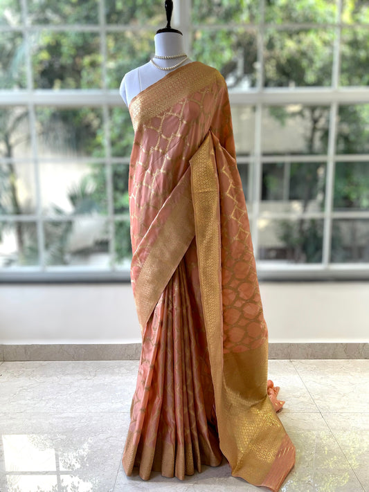 Pastel pink crepe silk saree