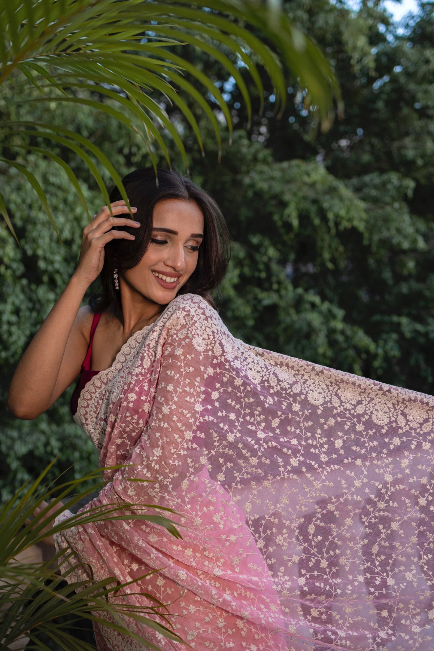 Pink Chiffon saree