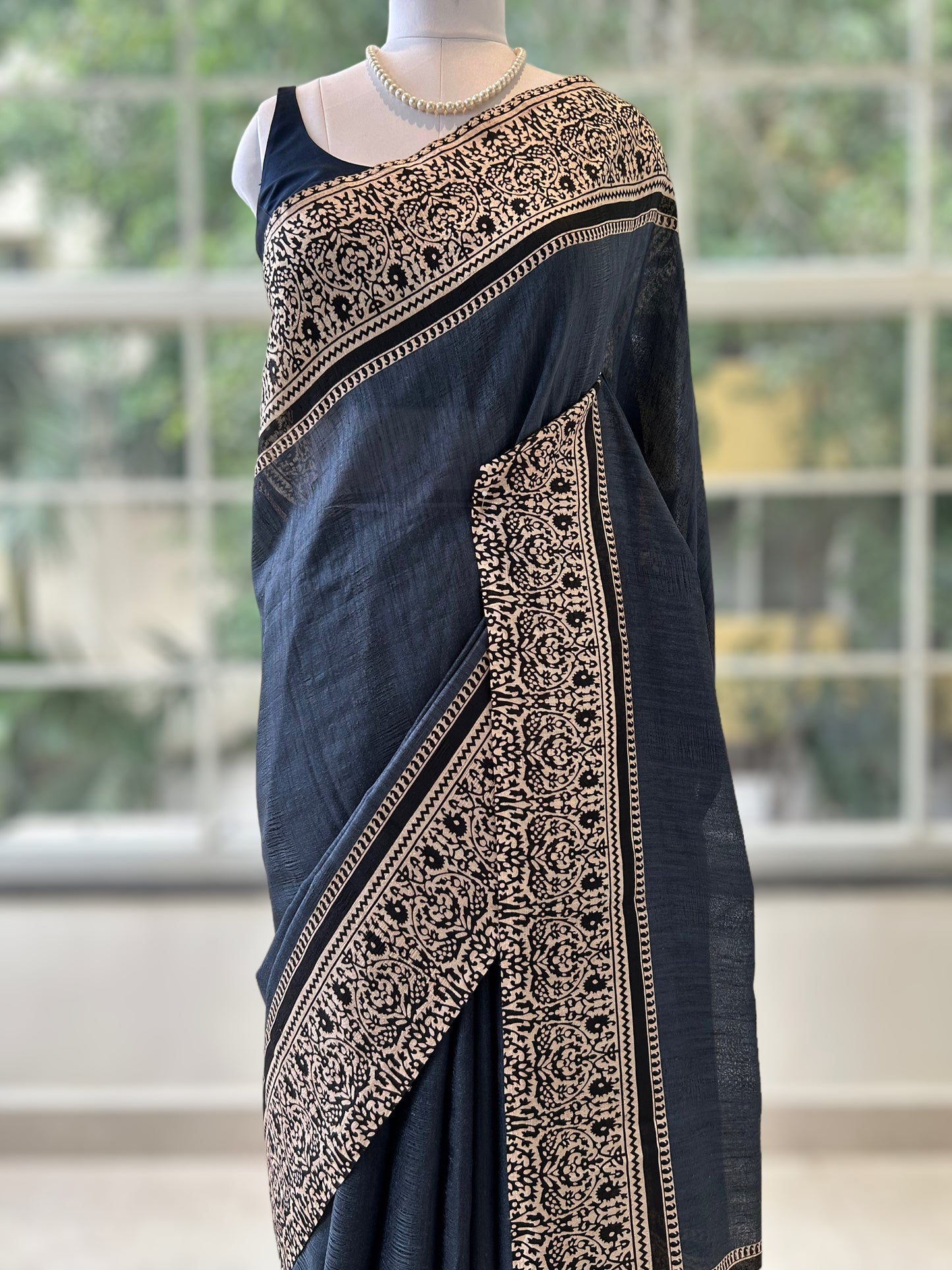 Tussar silk saree - Navy Blue