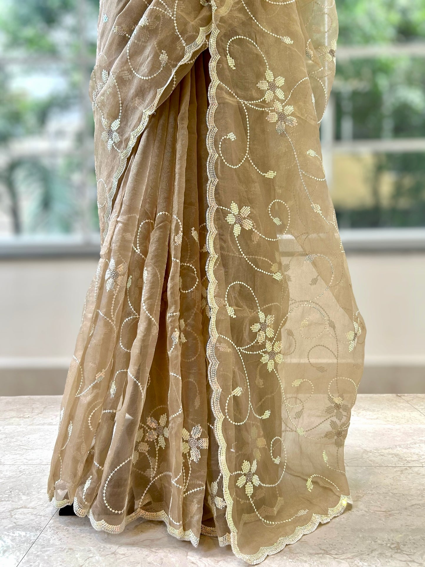 Shimmer organza saree - Golden