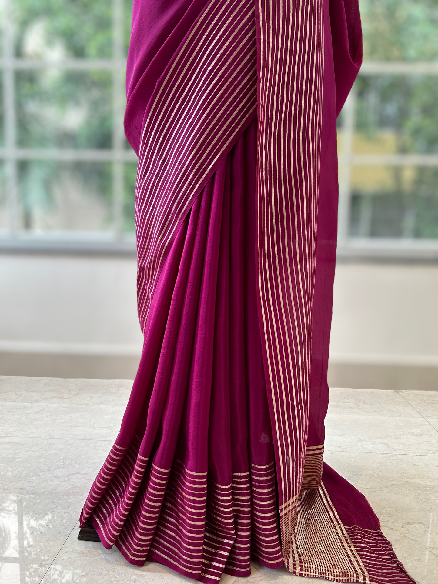 Satin organza saree - Crimson