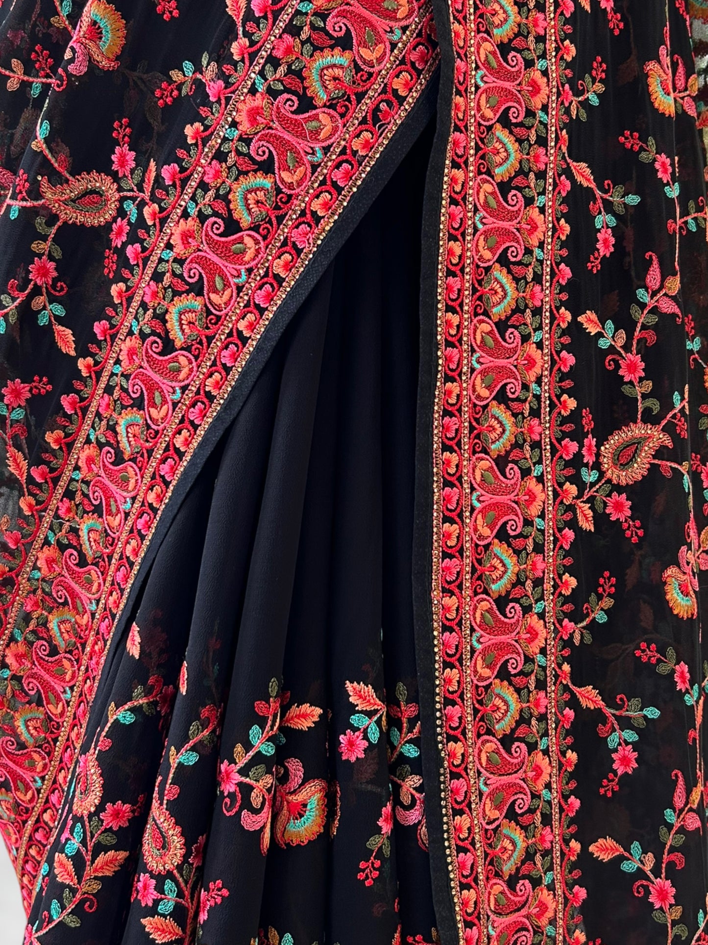 Black embroidered georgette saree