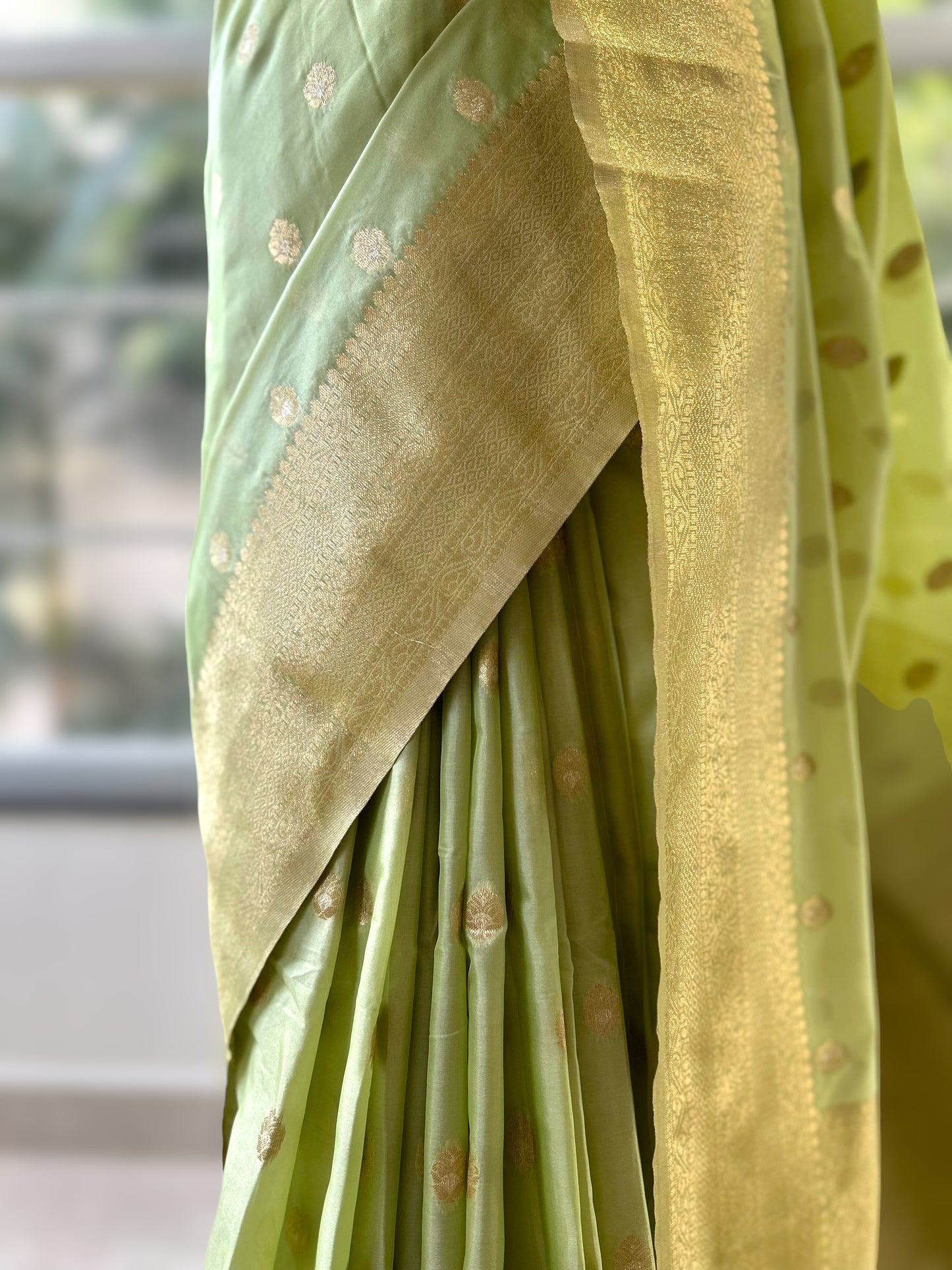 Parrot green soft silk saree