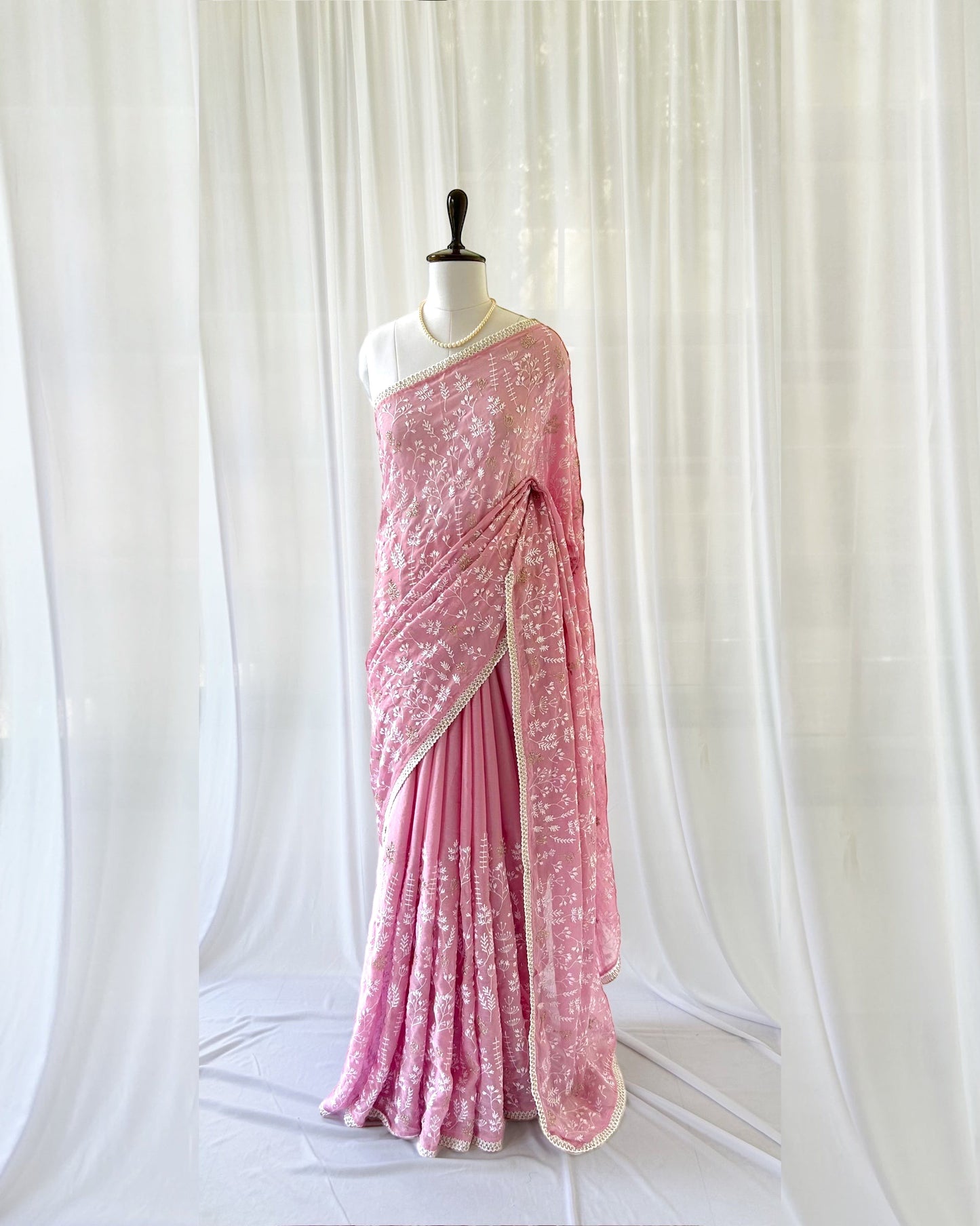 Pink chiffon saree