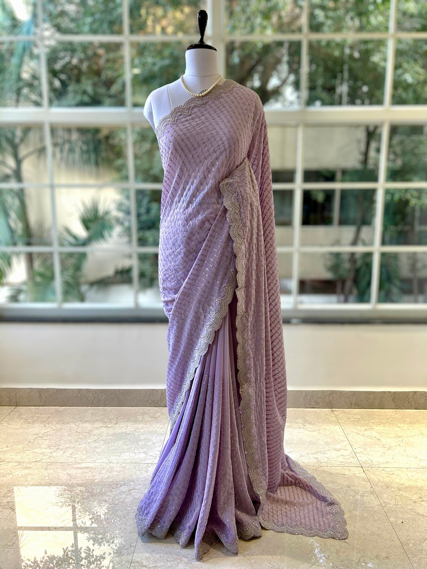 Pure georgette sequins saree - Lilac