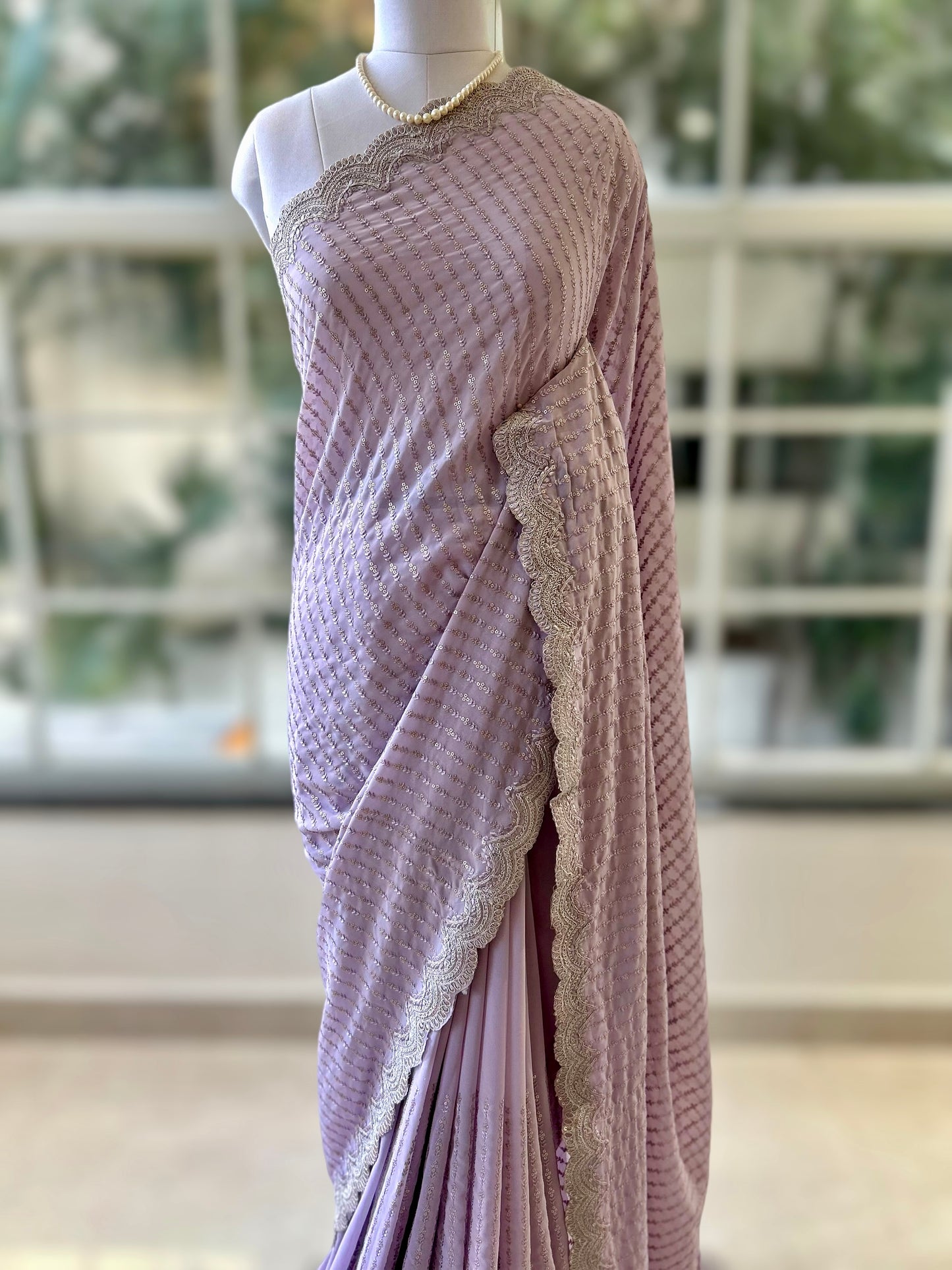 Pure georgette sequins saree - Lilac